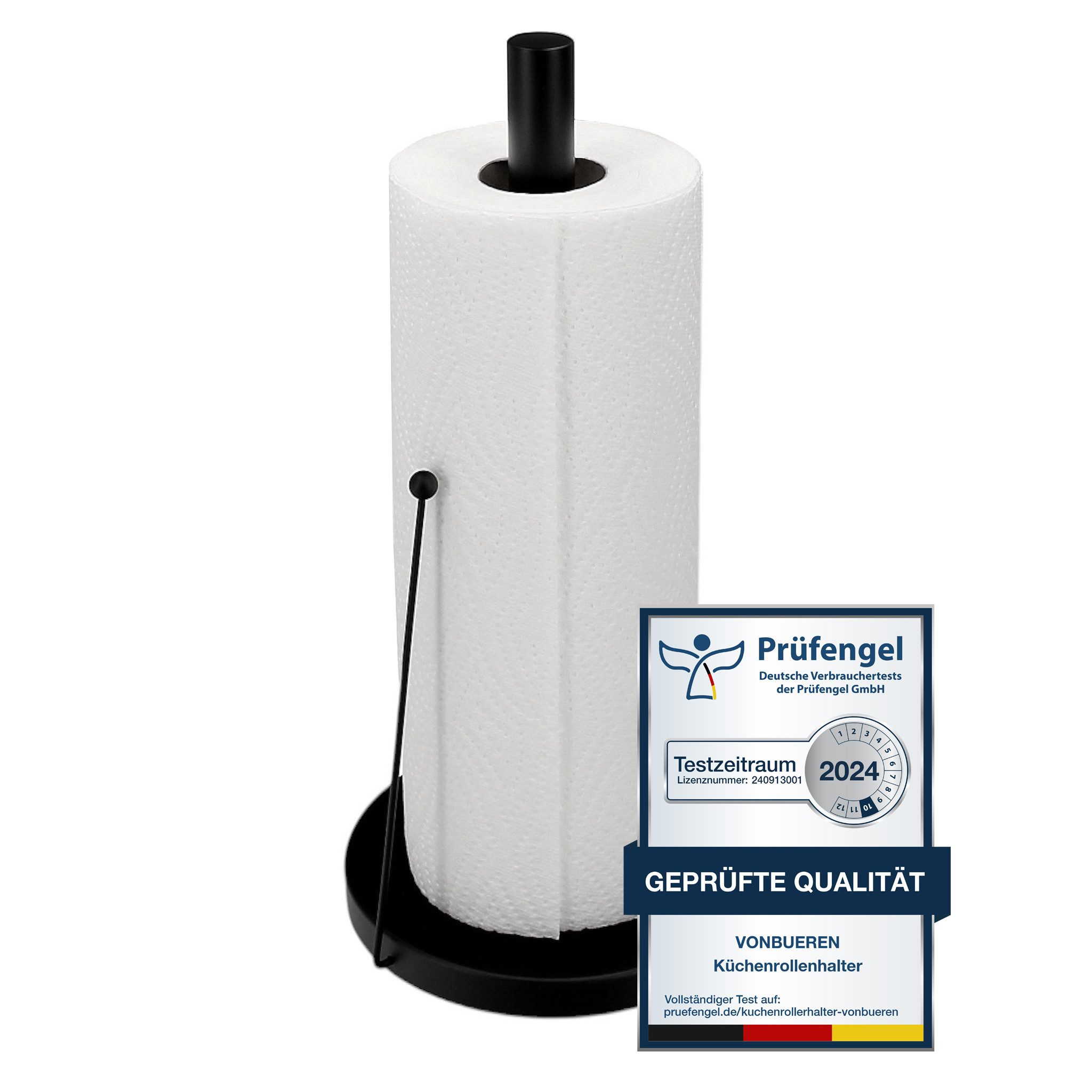 VonBueren Küchenrollenhalter schwarz stehend 32 x 15 cm Edelstahl Küchenpapierhalter