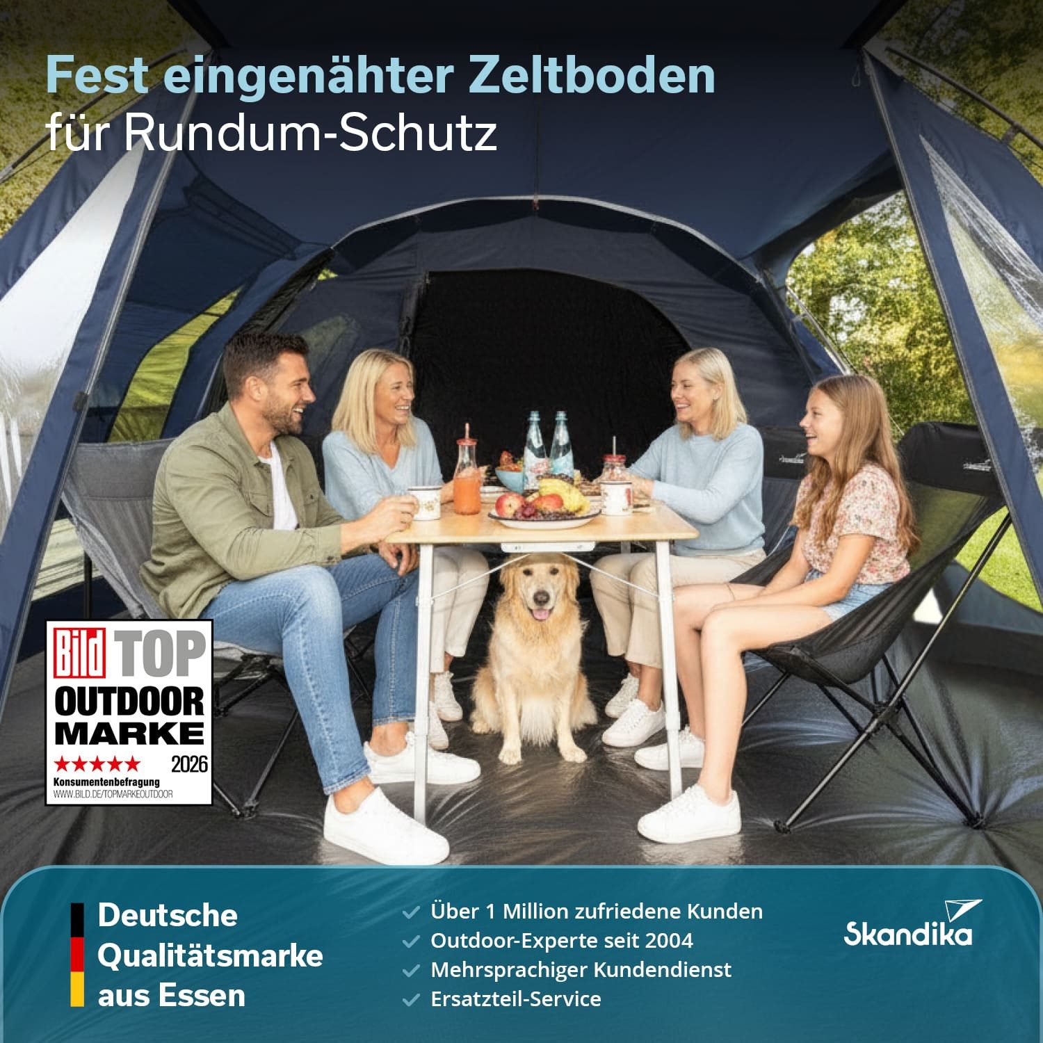 Skandika Tunnelzelt Kambo 4 Sleeper Protect, mit dunkler Schlafkabine, Tragetasche, Personen: 4 (Separater Eingang zur Schlafkabine, Haken für Lampenaufhängung), eingenähter Zeltboden, Moskitonetz an Eingang, Schlafkabine, Fenster