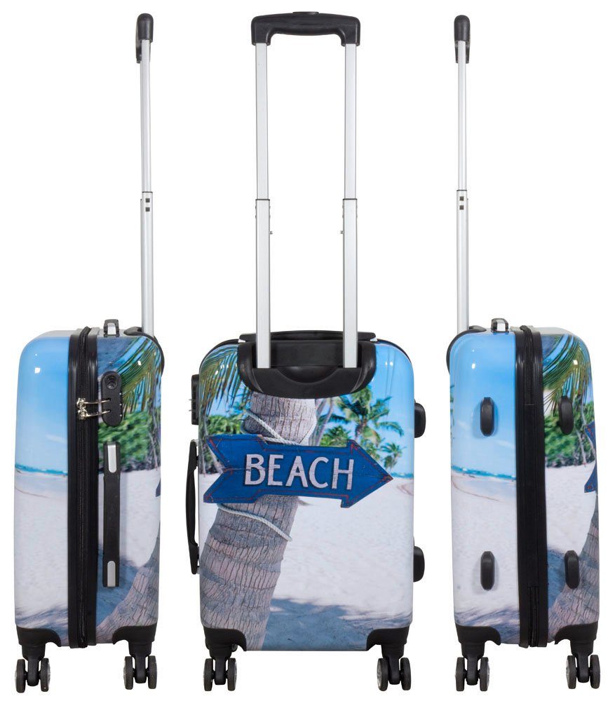 Trendyshop365 Beach, 3 Koffer bunter Polycarbonat, mit Strand-Motiv, Rollen, Hartschalen-Trolley Dehnfalte Größen, 4 Zahlenschloss,