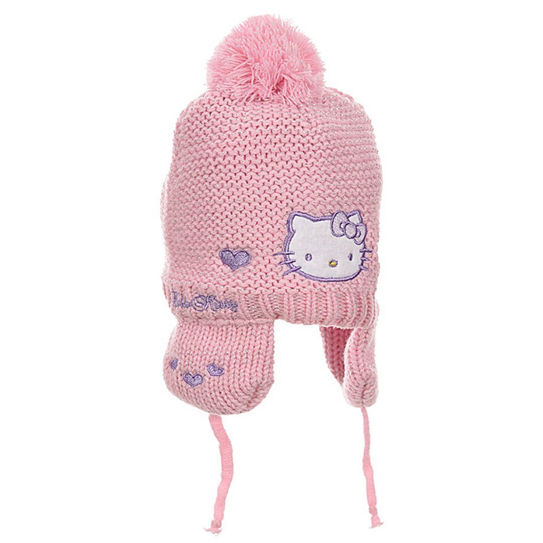 Hello Kitty Strickmütze warme Babymütze 3-9 Monate mit Fleece Futter Rosa