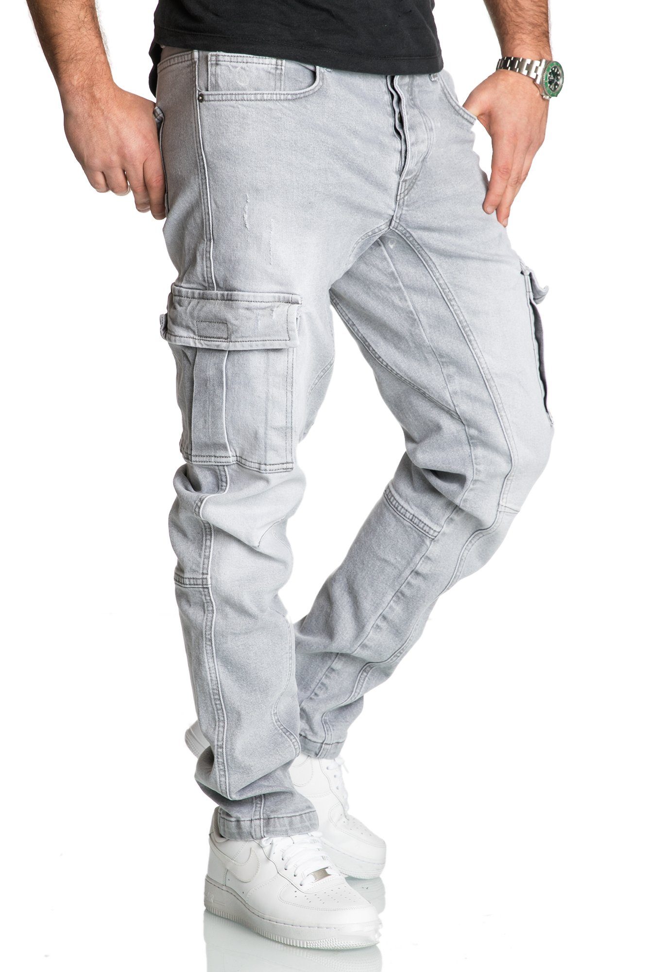 REPUBLIX Straight-Jeans WESTON Herren Regular Fit Denim Cargo Jeans Hose