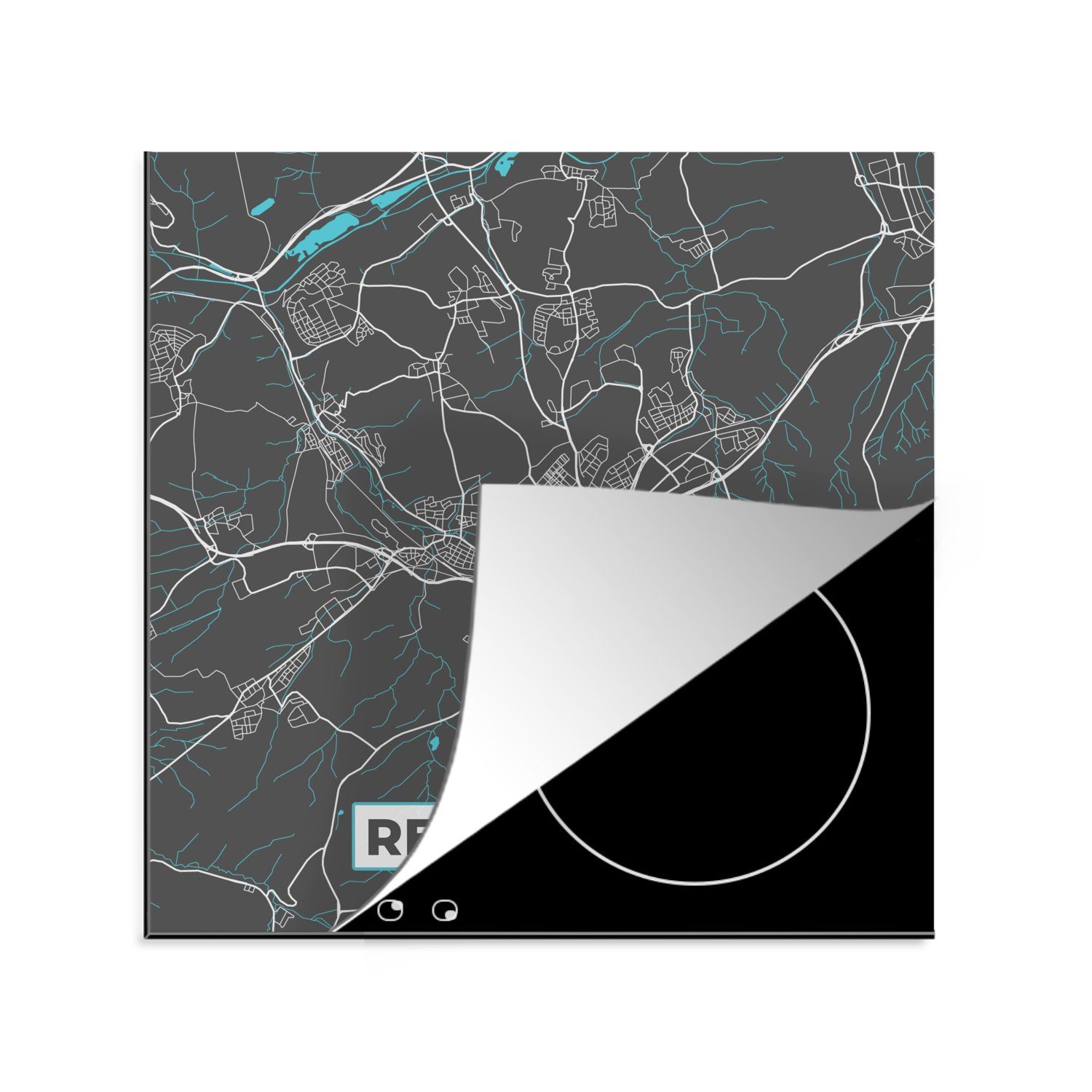 MuchoWow Herdblende-/Abdeckplatte Karte - Reutlingen - Blau - Stadtplan - Deutschland, Vinyl, (1 tlg), 78x78 cm, Ceranfeldabdeckung, Arbeitsplatte für küche