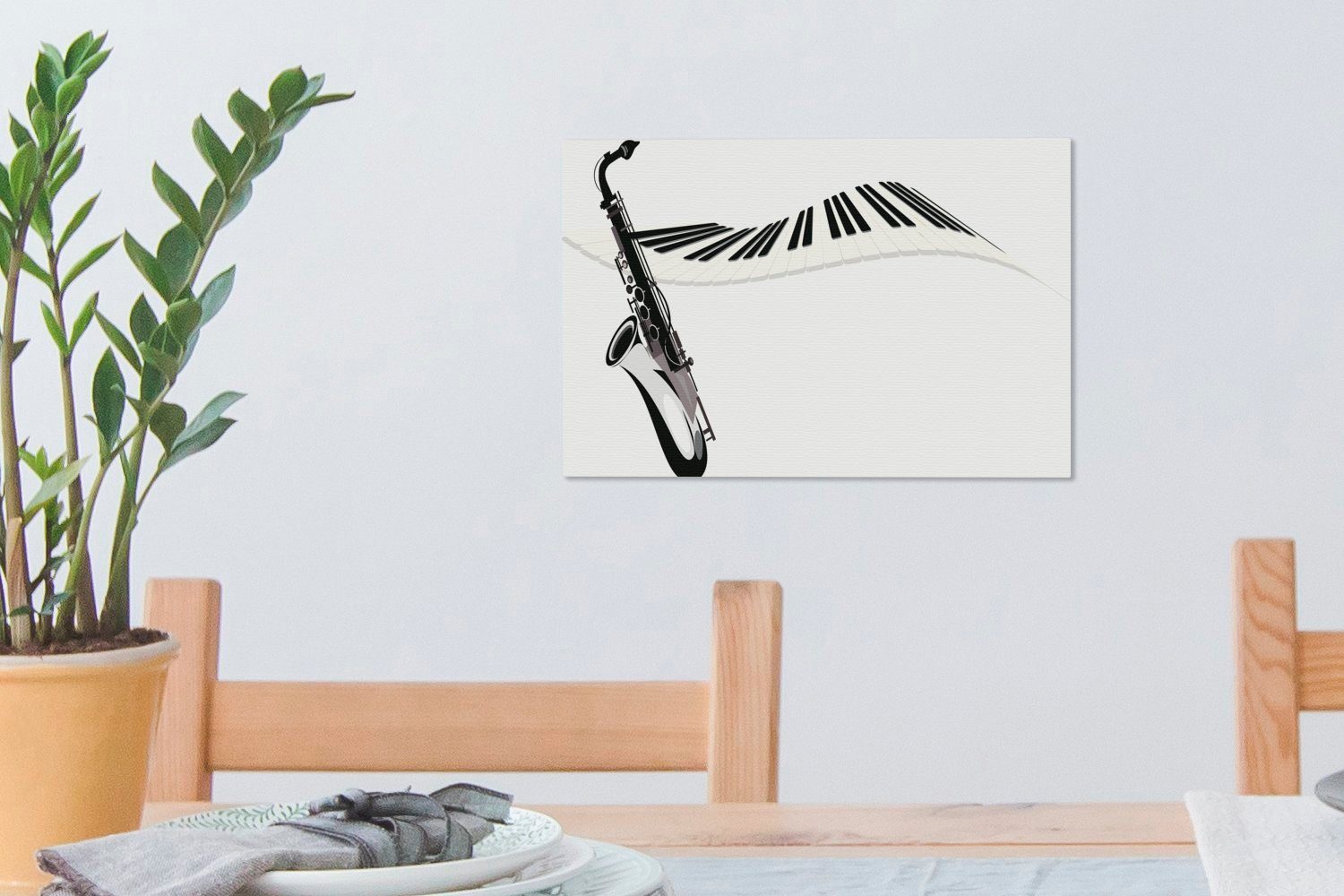 Wanddeko, Saxophons Leinwandbild (1 Wandbild und Aufhängefertig, Klaviers, Schwarz-Weiß-Abbildung Leinwandbilder, St), 30x20 OneMillionCanvasses® eines eines cm