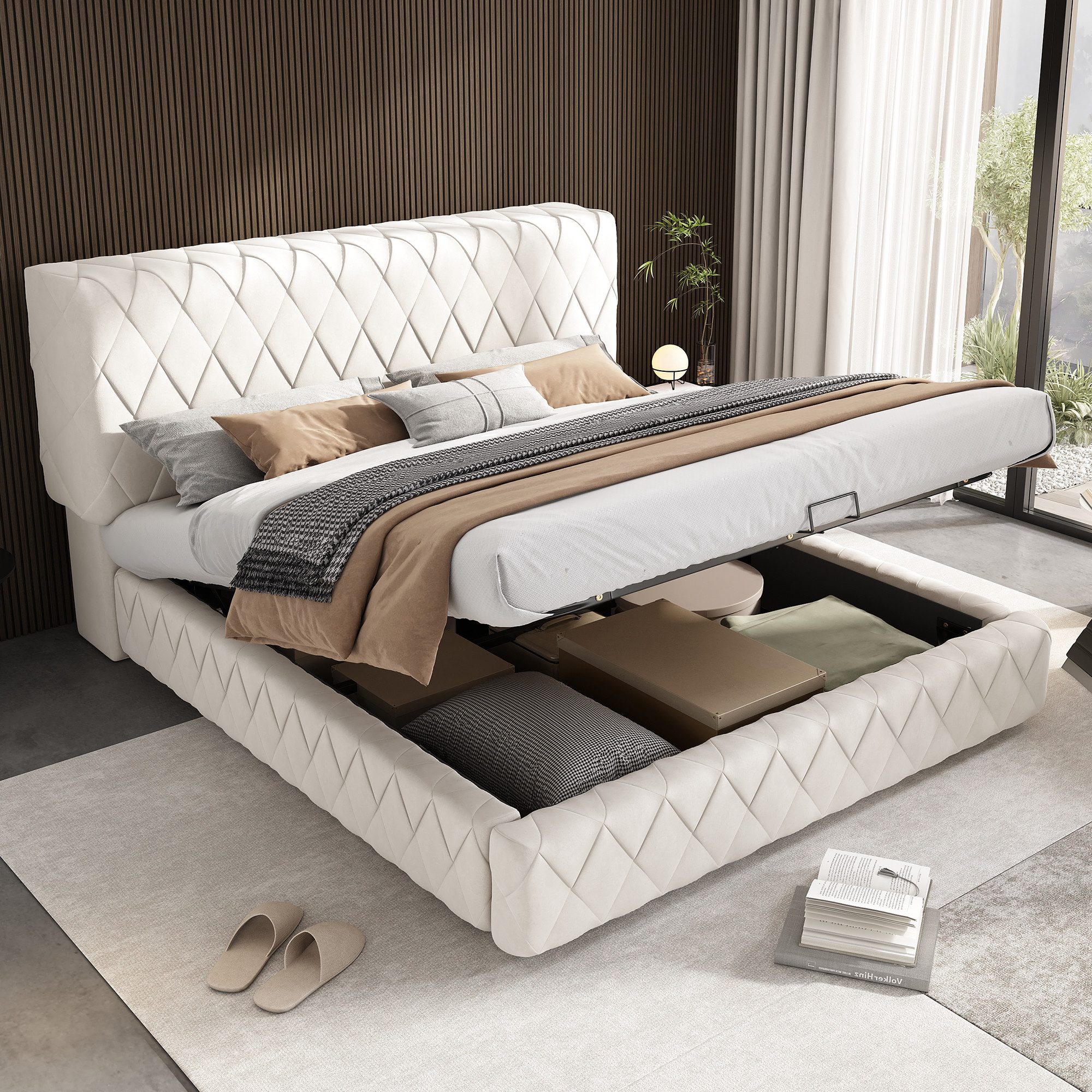 Odikalo Stauraumbett Polsterbett Funktionsbett Doppelbett Hydraulik günstig online kaufen