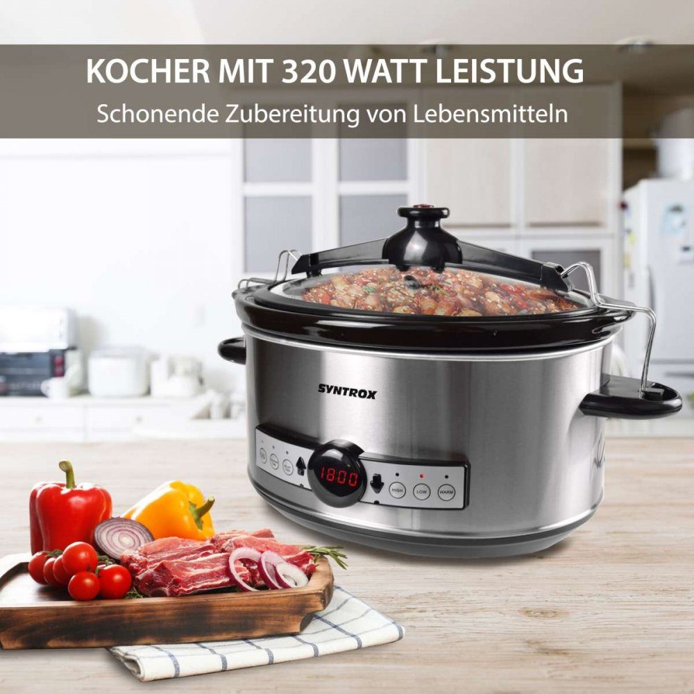 Syntrox Germany Schmortopf Digitaler Liter Germany mit Syntrox Timer Cooker Slow 6,5