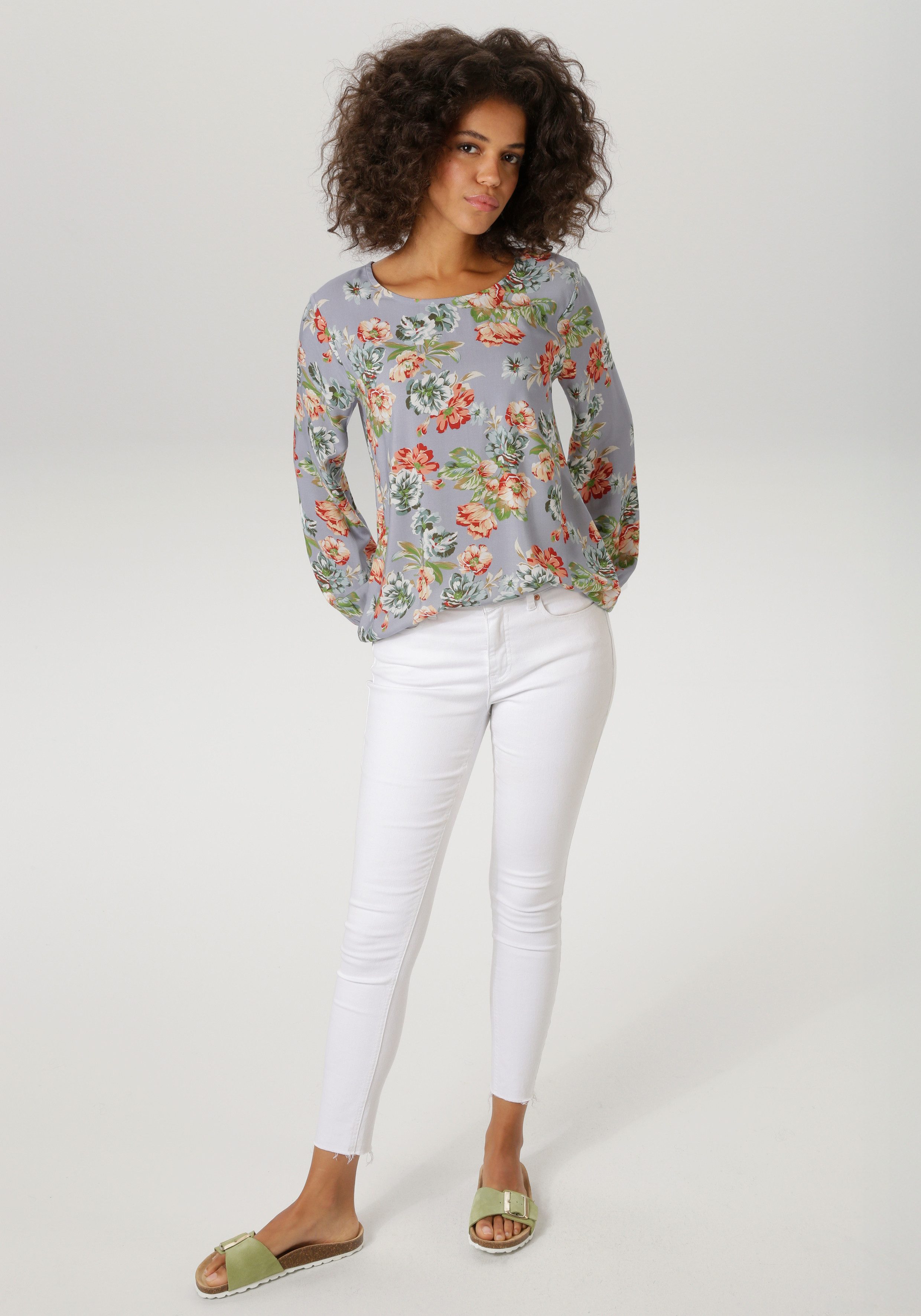 Aniston CASUAL Schlupfbluse mit farbenfrohen Blumendruck - jedes Teil ein Unikat – Bild 4 von 5