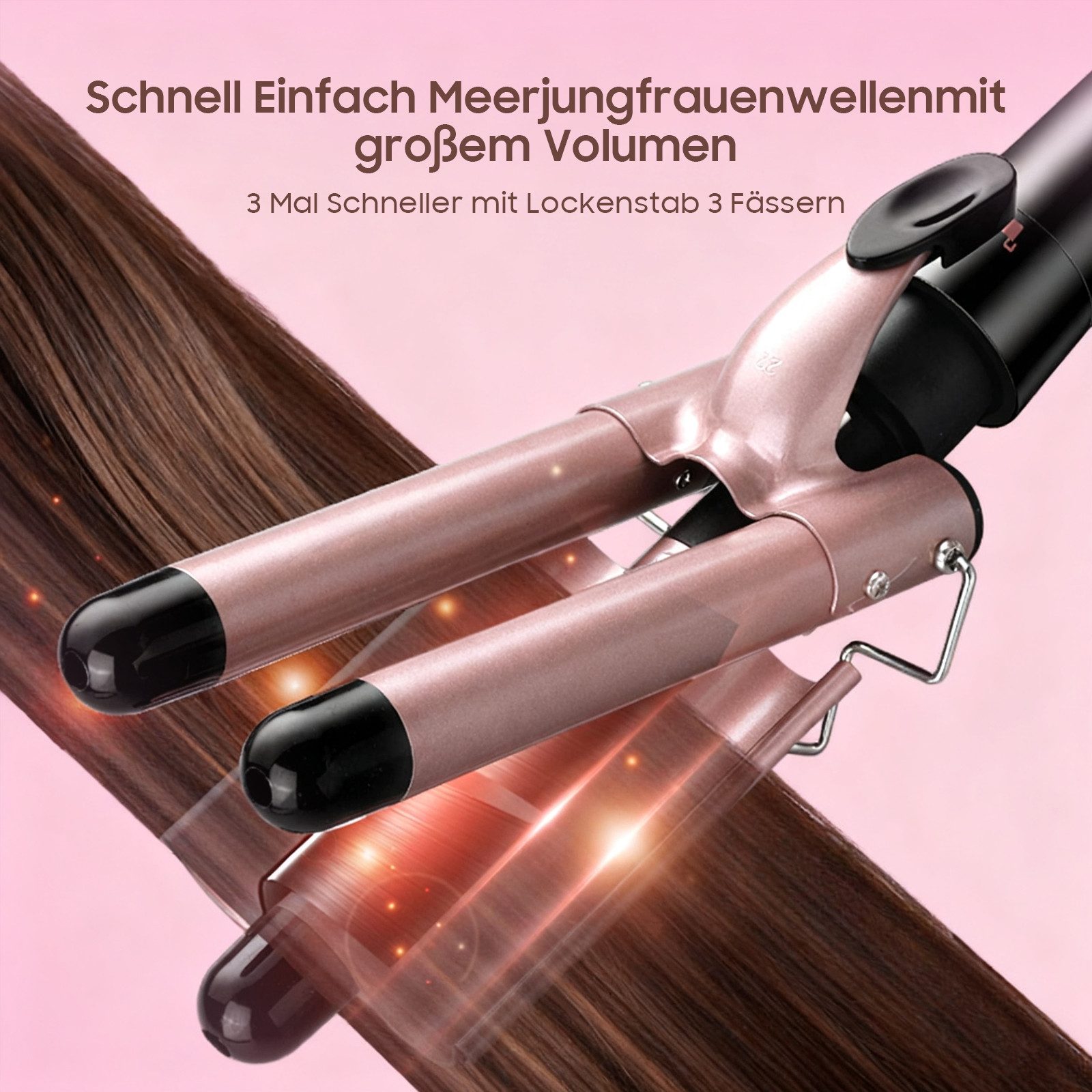 AIMAX Lockenstab Set 5 in 1, Lockenstab mit 3 Fässer und Multifunktion Lockenbürste, Keramik-Turmalin-Beschichtung, PTC-Schnellheizung Temperaturregelung und Schutzhandschuhen