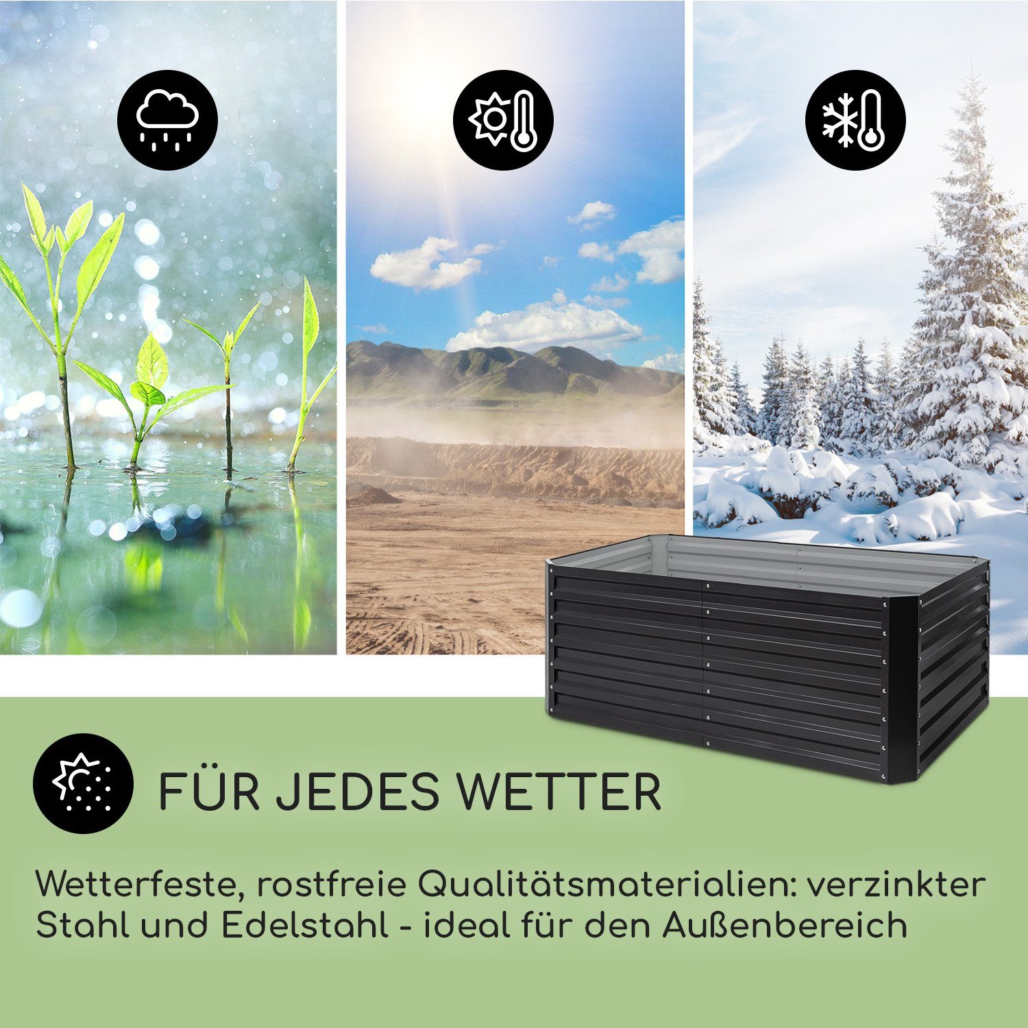 blumfeldt Blumentopf High Grow Straight, Hochbeet Metall Balkon Pflanzkasten Pflanzkübel Blumenkasten