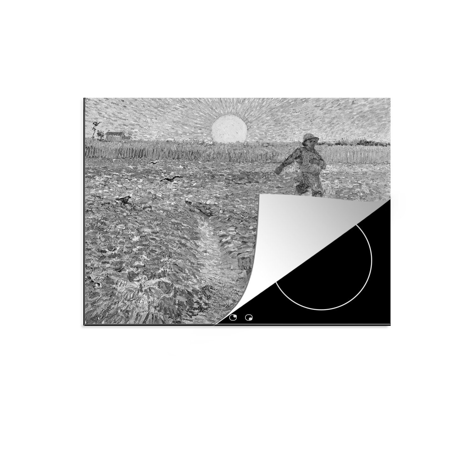MuchoWow Herdblende-/Abdeckplatte Der Sämann - Vincent van Gogh - Schwarz und weiß, Vinyl, (1 tlg), 59x52 cm, Ceranfeldabdeckung für die küche, Induktionsmatte