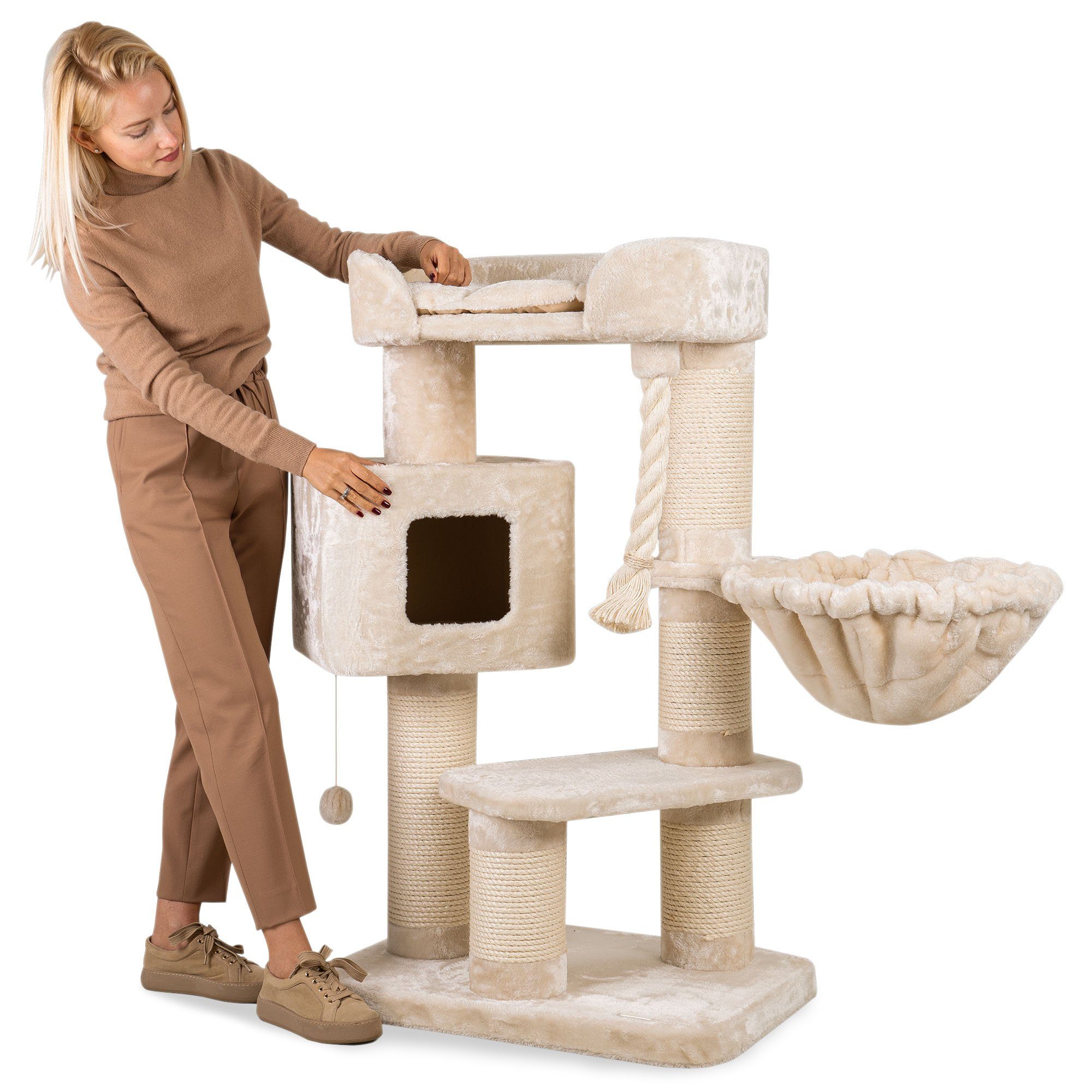 Happypet Kratzbaum ALINA, 118 cm, Premium Katzenbaum für große Katzen, 15 cm Stämme