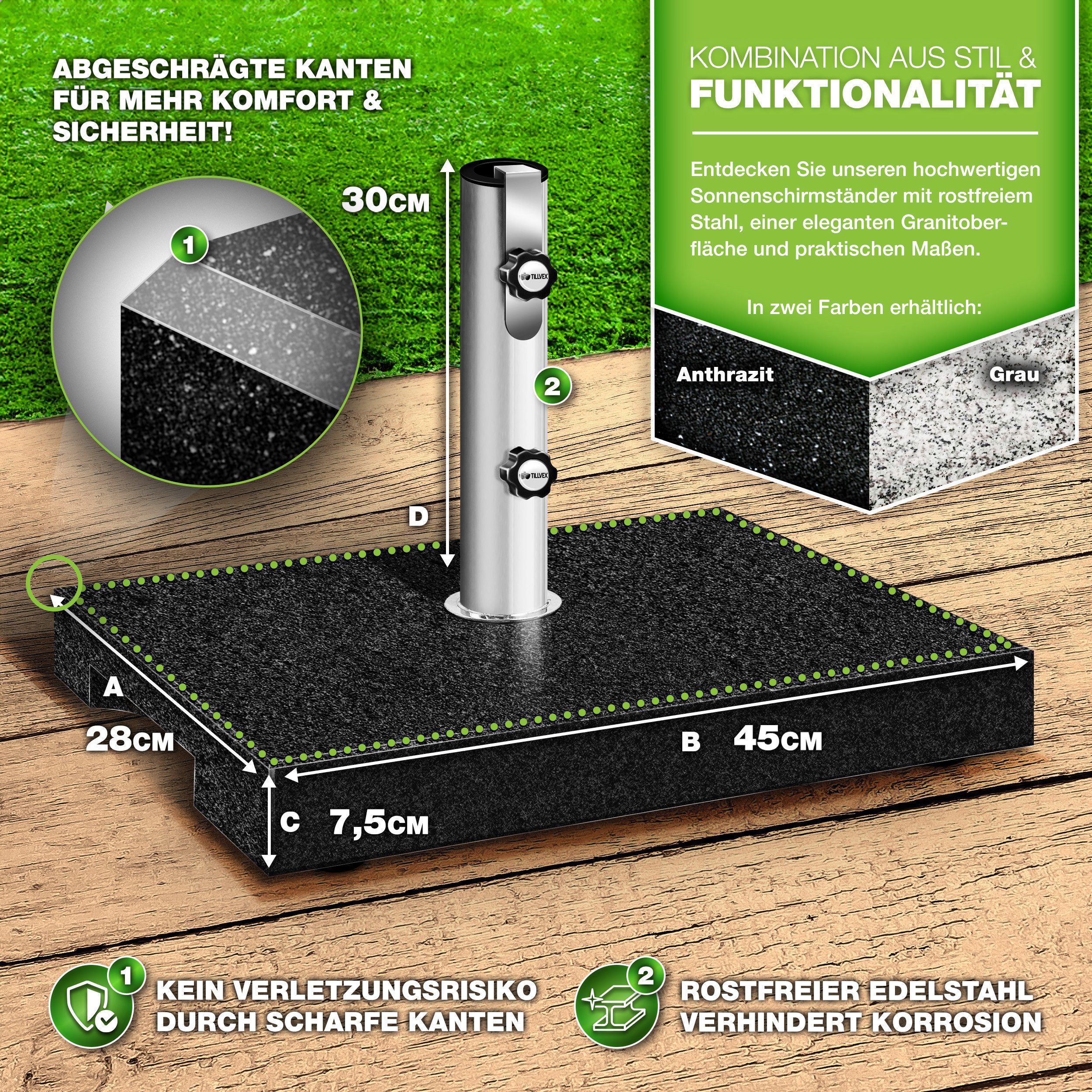 tillvex Sonnenschirm tillvex Granit Sonnenschirmständer, Balkonschirmstände günstig online kaufen