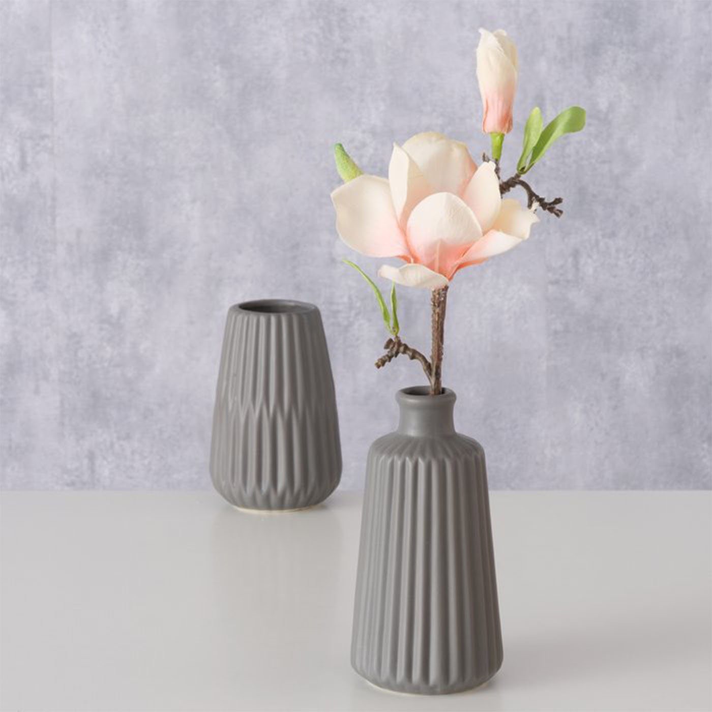 BOLTZE Tischvase Deko Set Mattes aus 2er Design- Keramik Grau im Vase