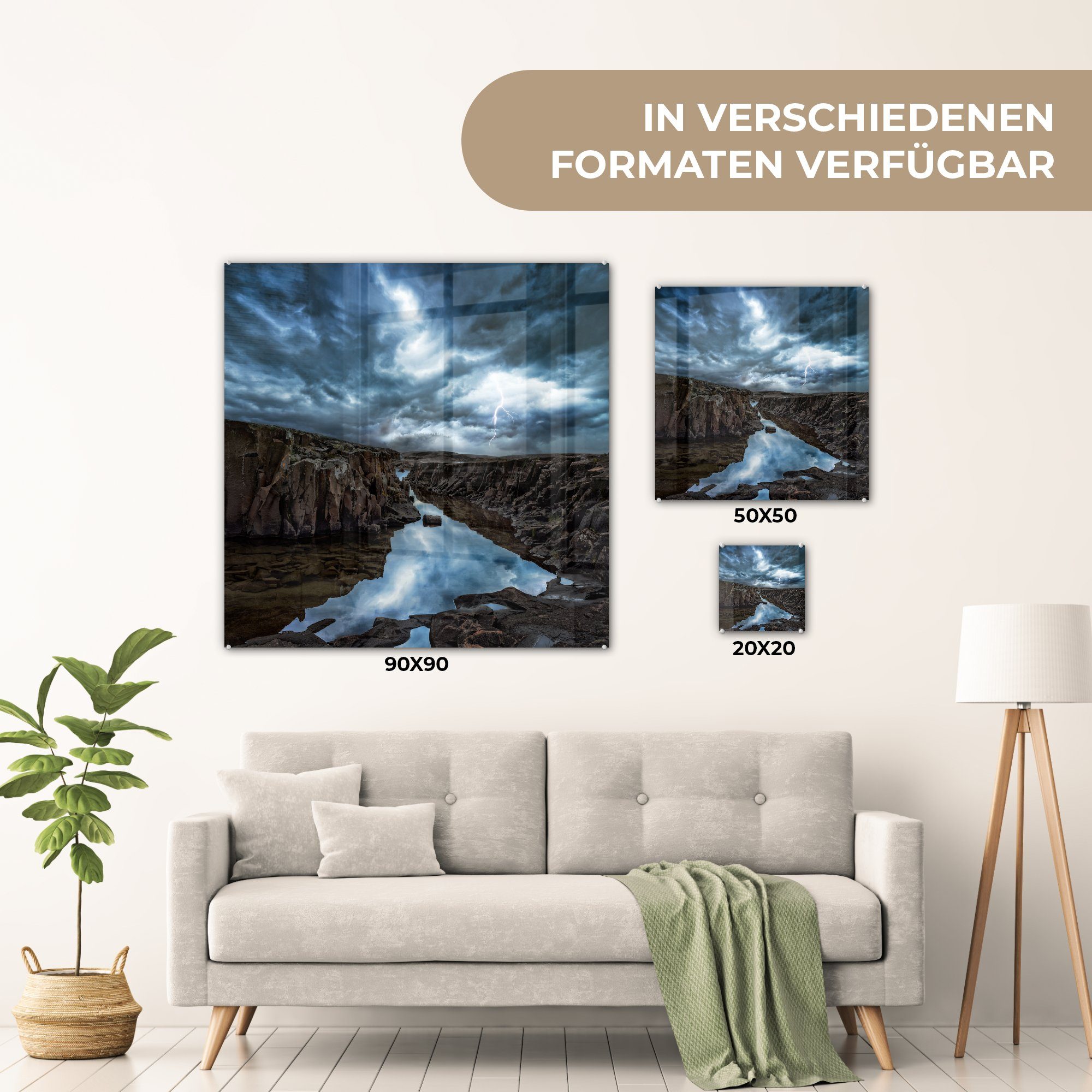 Blitze Glas ein, Felsen Bilder Wanddekoration (1 Minnesota - über - Glas Glasbilder Acrylglasbild Heftige Wandbild MuchoWow St), auf - auf Foto in schlagen