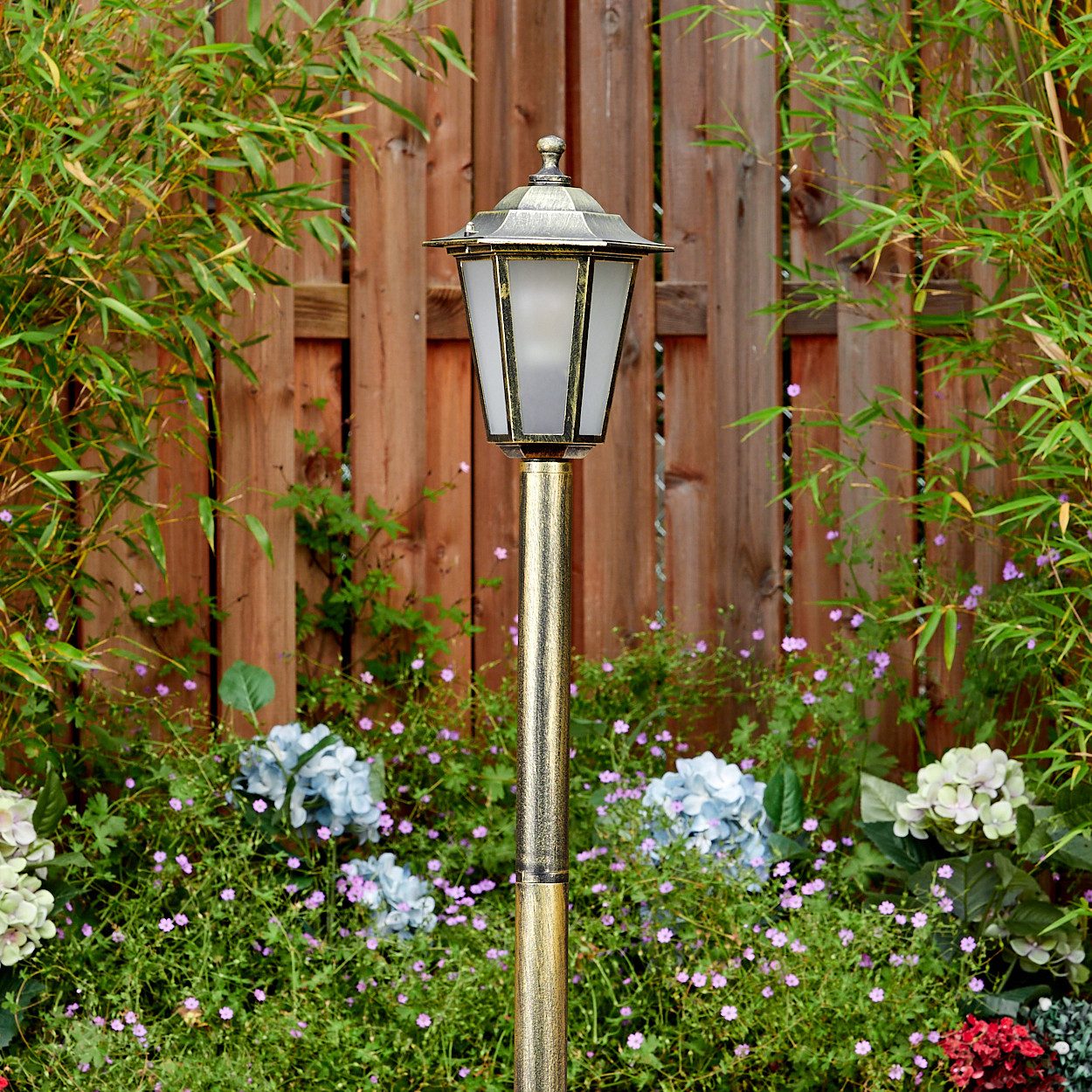 hofstein Pollerleuchte Wegeleuchte aus Metall/Glas in Gold-Braun/Milchglas, ohne Leuchtmittel, Wechselscheiben in Klar, antike Außenleuchte, Gartenlampe, IP44, 1xE27