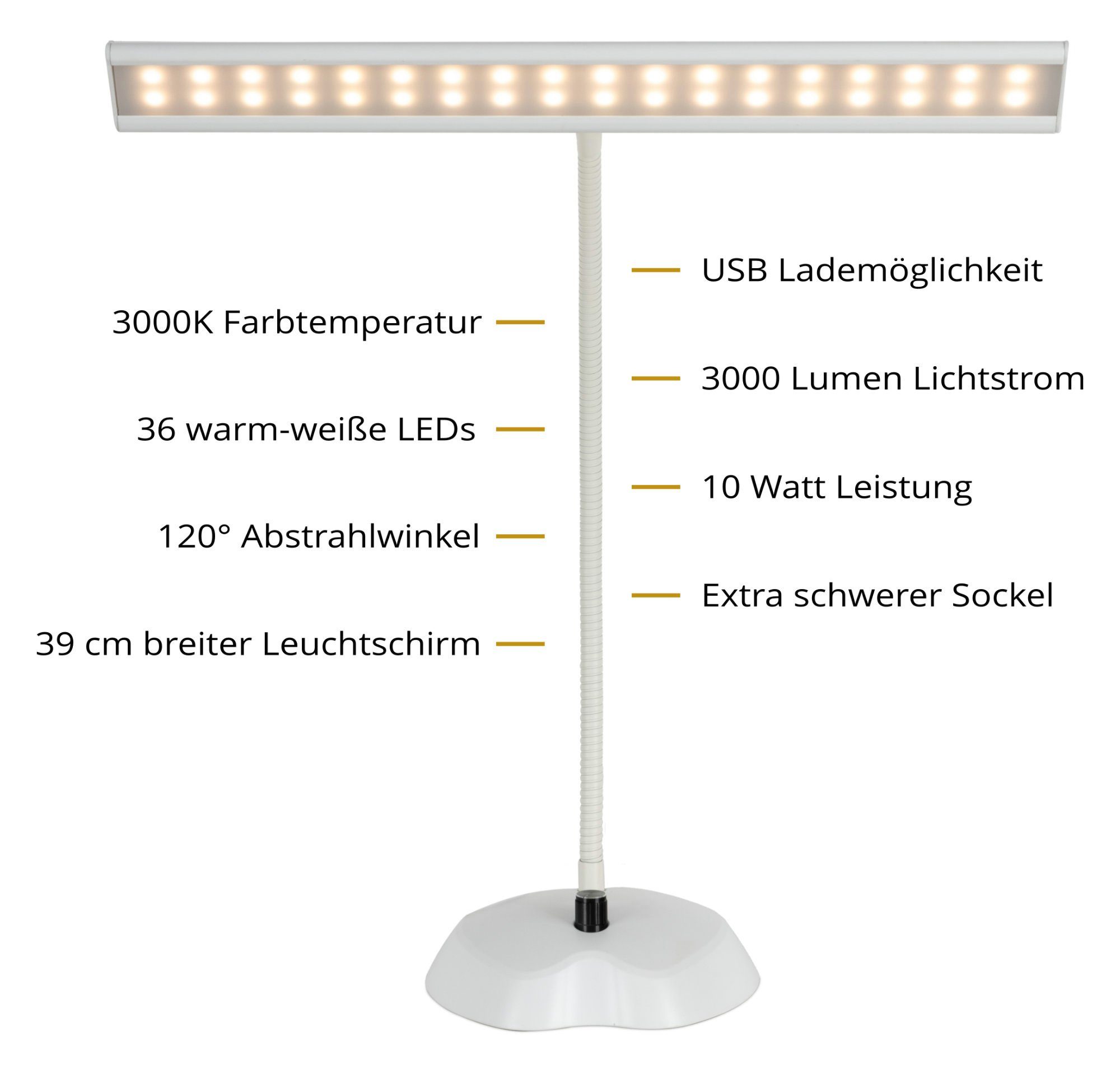 Classic Cantabile Digitalpiano 12220 Dimmbare Pianoleuchte, Pianolampe mit 36 helle LEDs, stufenlos dimmbar