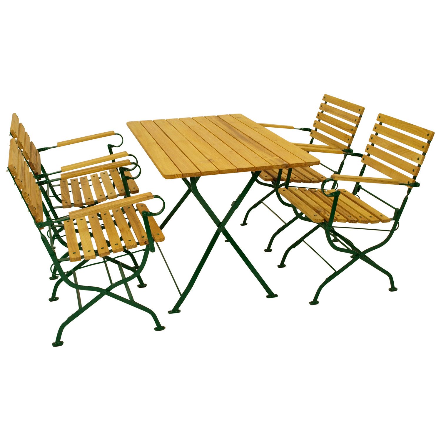 TPFGarden Sitzgruppe TOWNSVILLE, (Ess Gruppe 5-teilig - Gartenmöbel Set - Flachstahl - Robinienholz, 5-tlg., Gartensitzgruppe Tisch und Sessel dunkelgrün), (4x Armlehnensessel, 1x Tisch 70x110cm rechteckig)