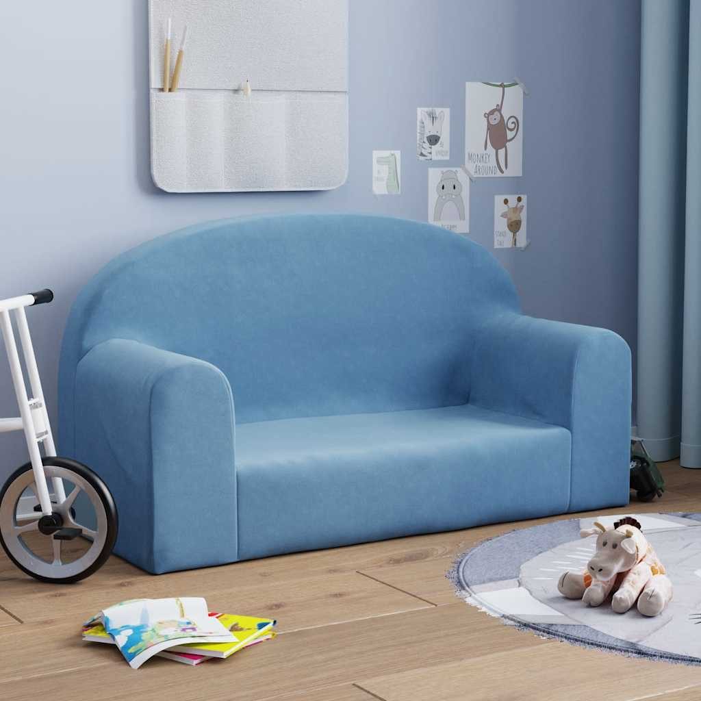 vidaXL Kindersofa, Kindersofa 2-Sitzer Blau Weich Plüsch