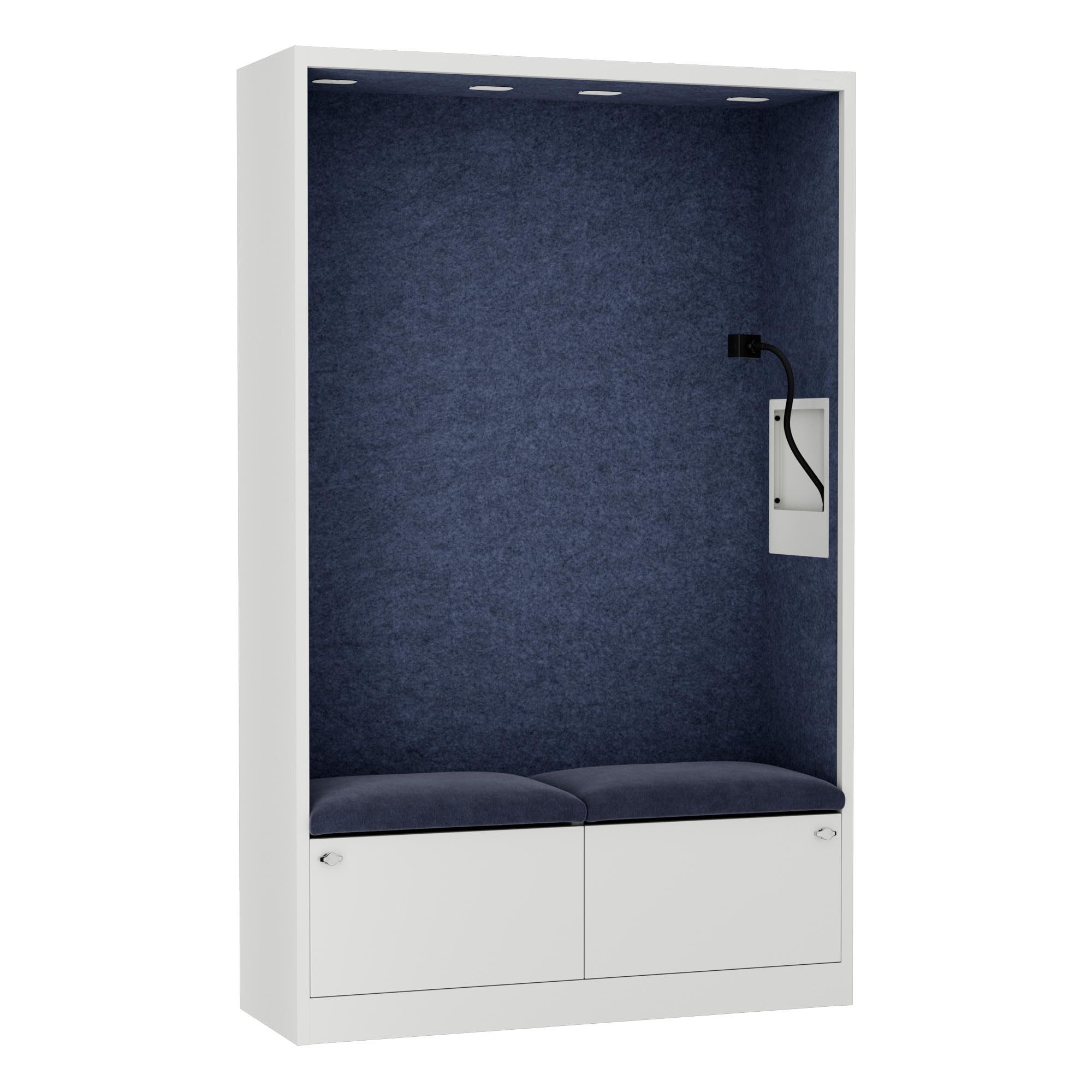 Jan Nowak Raumteiler Akustikkabine Telefonkabine SALLY 115 cm NRC 0,8 Sitzplatz USB-C, Stahl pulverbeschichtet recycelte PET-Paneele B1 185 x 115 x 40 cm, Bürokabine schallabsorbierend PET offen 4 Rahmen 4 Polsterfarben
