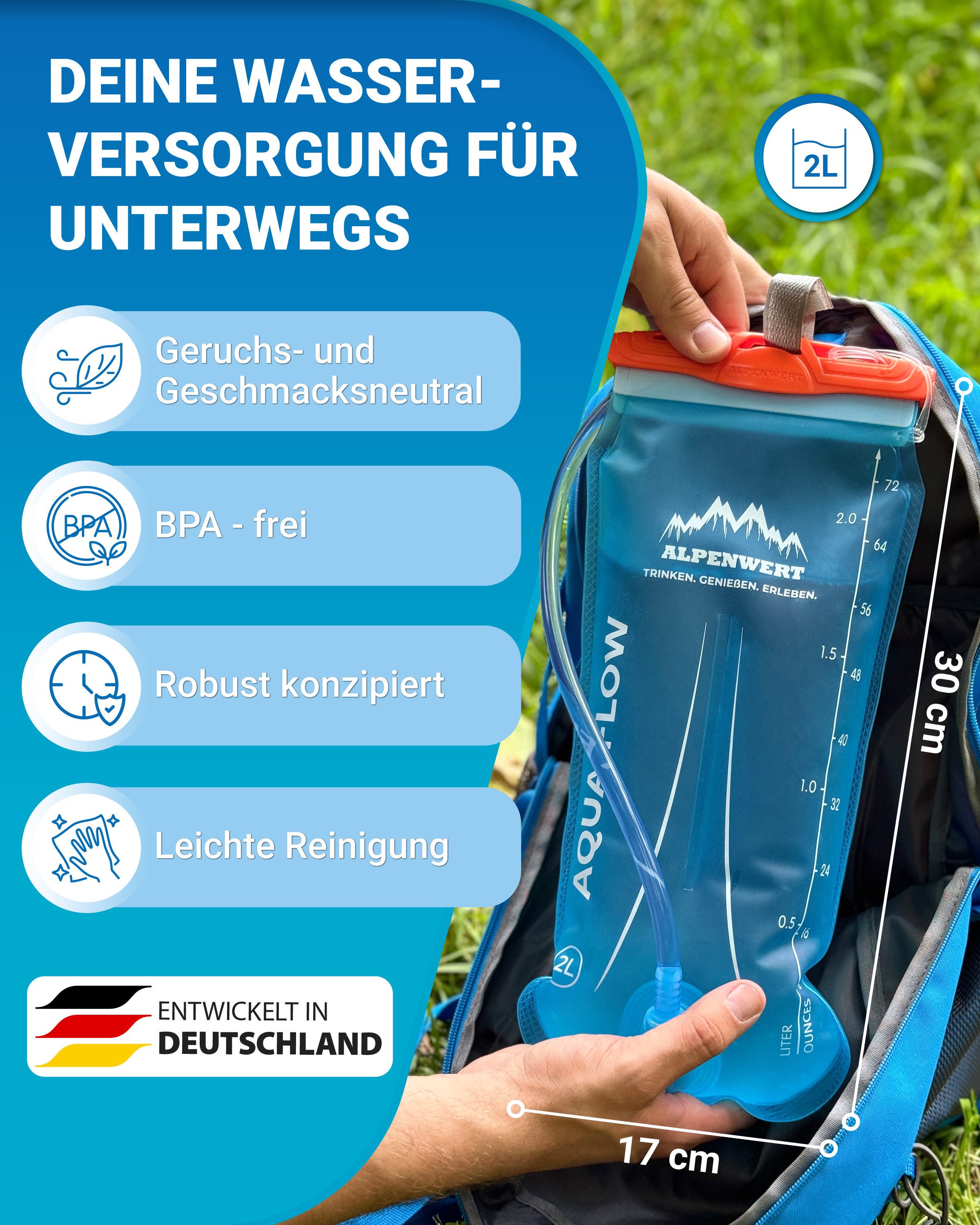 Alpenwert Trinkbeutel Alpenwert Trinkblase mit Trinkschlauch Wasserblase 2L/3L Outdoor