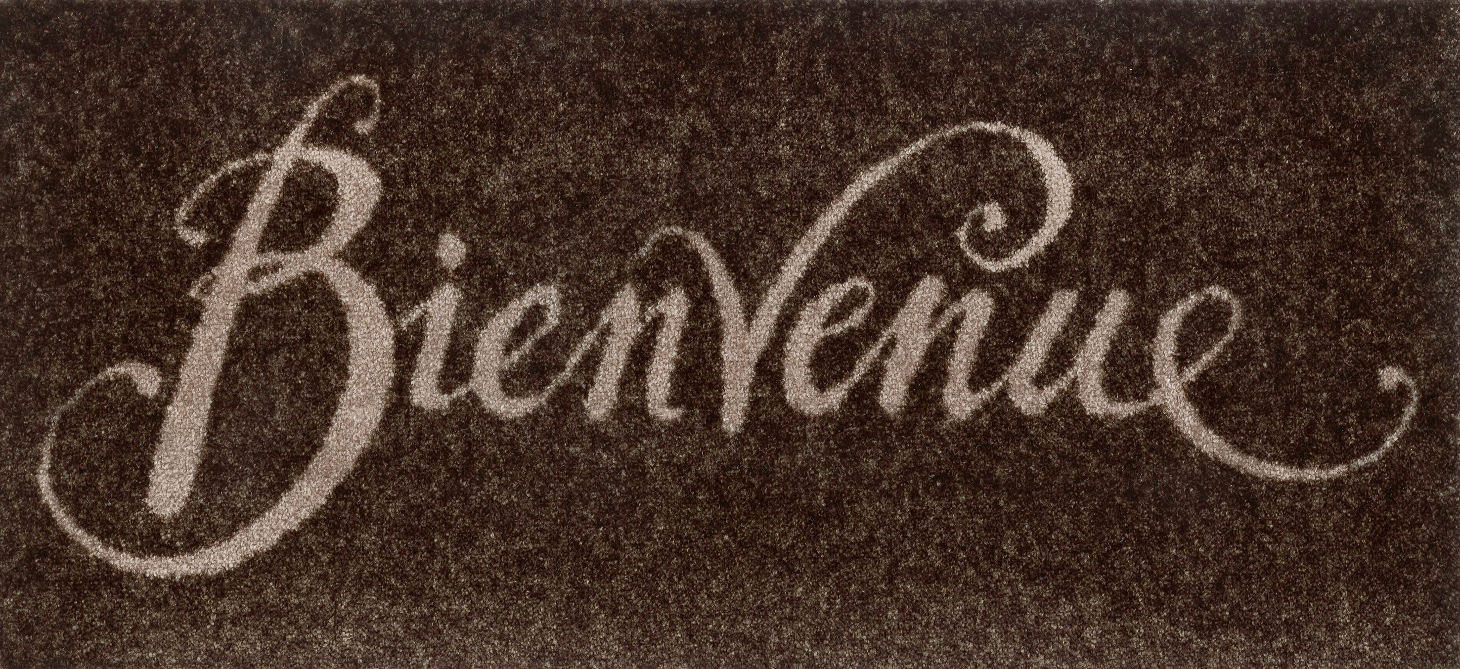 Fußmatte Bienvenue, wash+dry by Kleen-Tex, rechteckig, Höhe: 9 mm, Schmutzfangmatte, mit Spruch, In- und Outdoor geeignet, waschbar braun