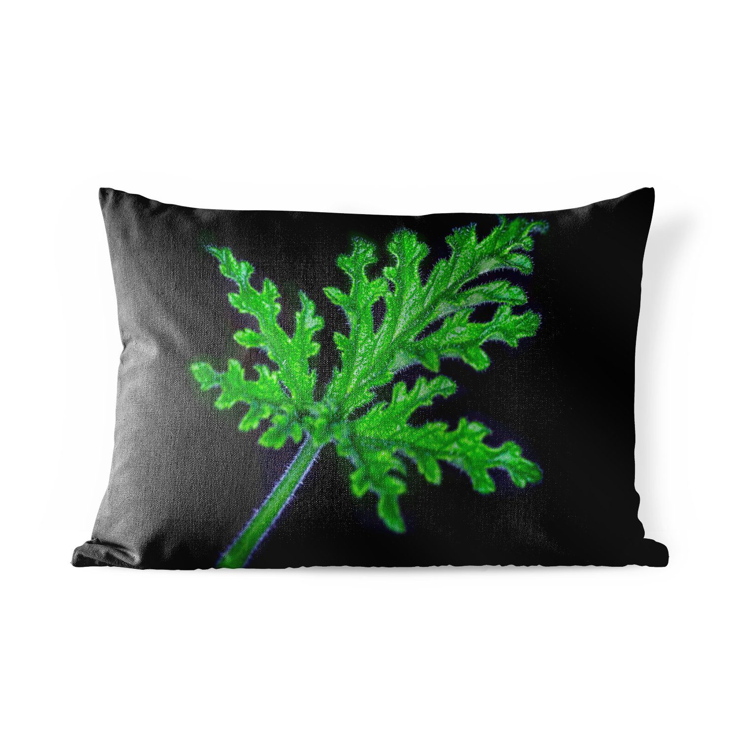 MuchoWow Dekokissen Einzelne grüne Blätter auf schwarzem Hintergrund, Outdoor-Dekorationskissen, Polyester, Dekokissenbezug, Kissenhülle | Dekokissen