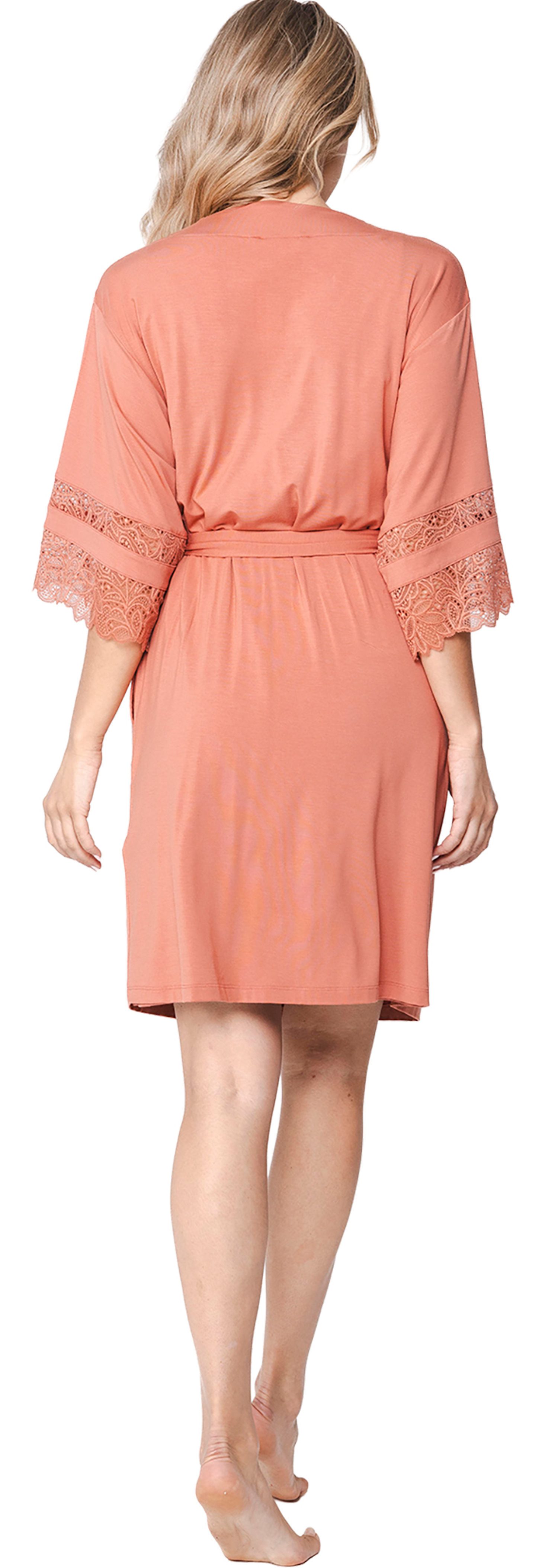 Pastunette Kimono Damen Morgenmantel mit Spitze, Midi, Modalmischung, Kimonokragen, Gürtel, Edles Design