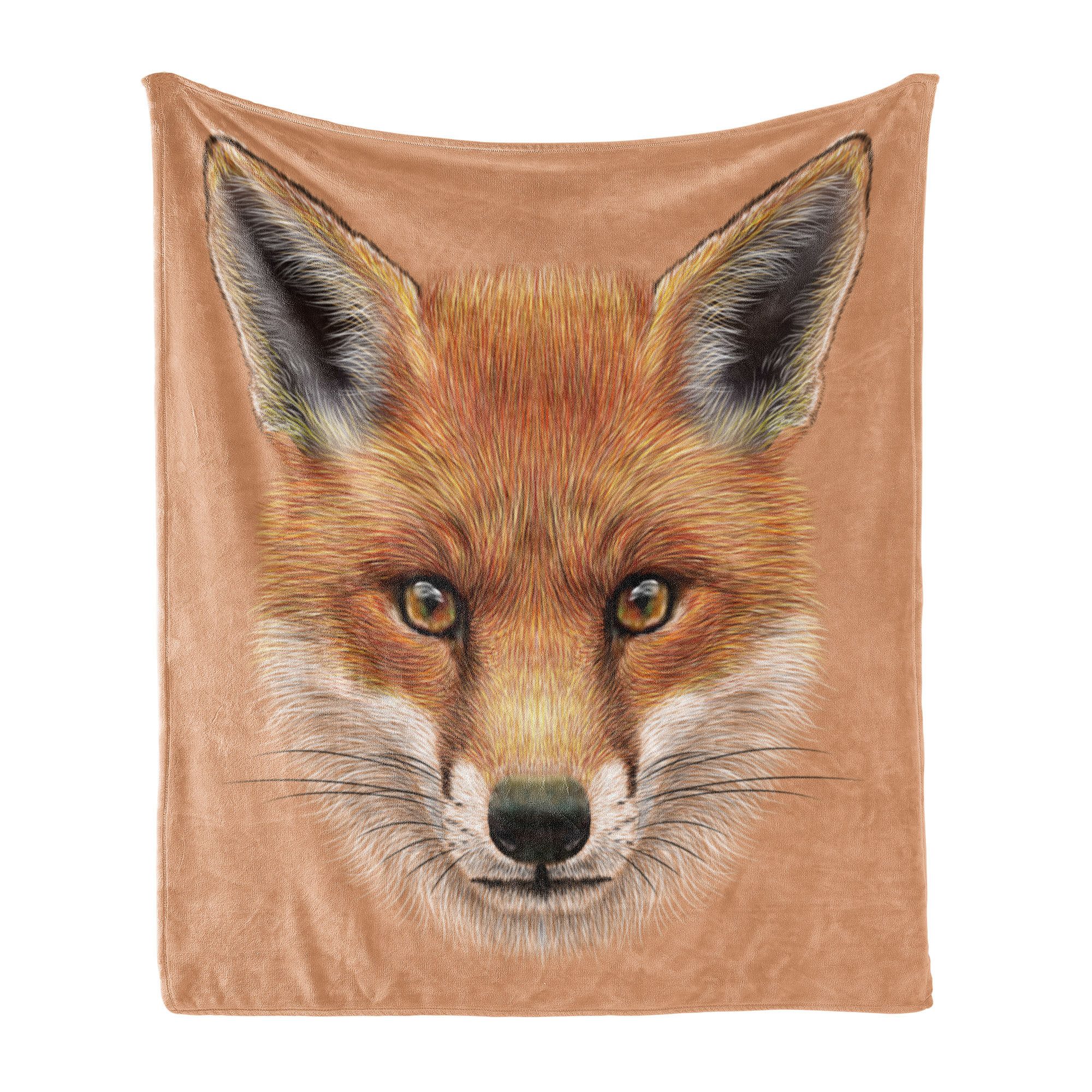 Wohndecke Gemütlicher Plüsch für den Innen- und Außenbereich, Abakuhaus, Fuchs Fluffy Gesicht Wald