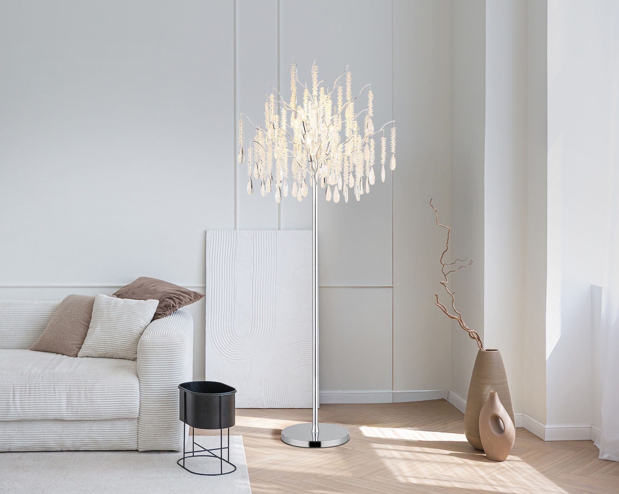GLOBO LIGHTING Stehlampe KINGA, ohne Leuchtmittel, Stilvolle Stehleuchte mit Fußschalter und Kristallen