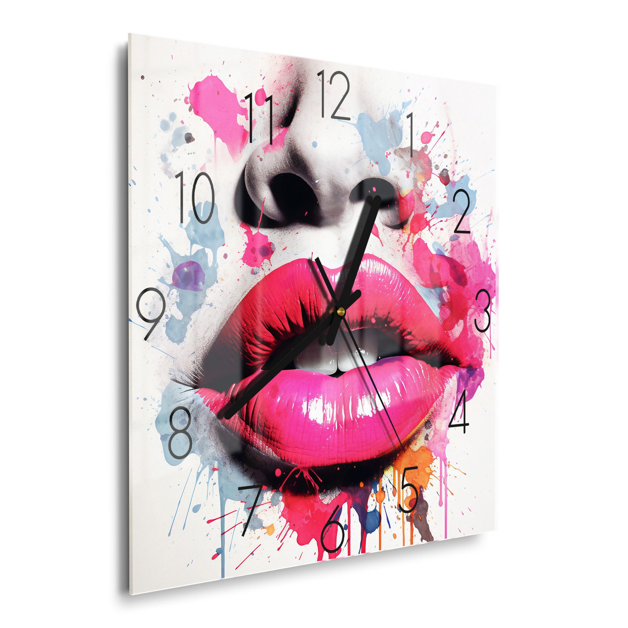 DEQOART Wanduhr 'Bunte Verführung' (Glas Glasuhr modern Wand Uhr Design Küchenuhr)