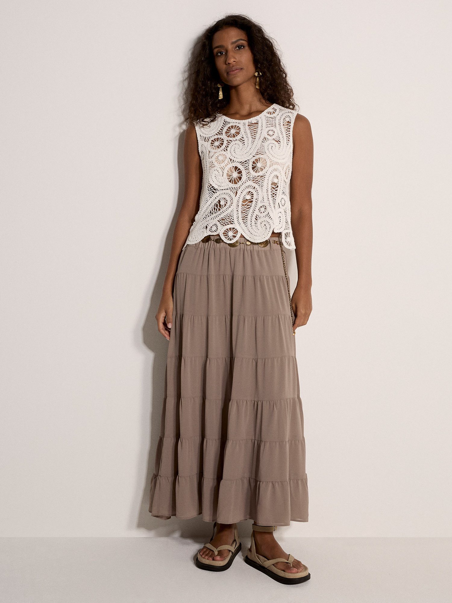 Apricot Spitzentop Paisley-Top aus Baumwollhäkel Häkelarbeit