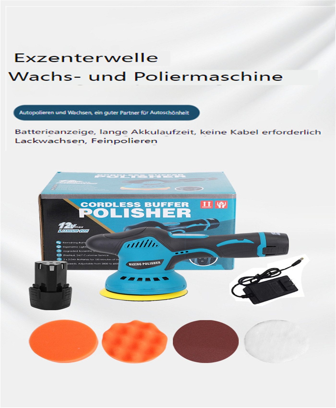 Insma Cordless Car Polisher, 8-Speed, with LED Display and 1x Battery