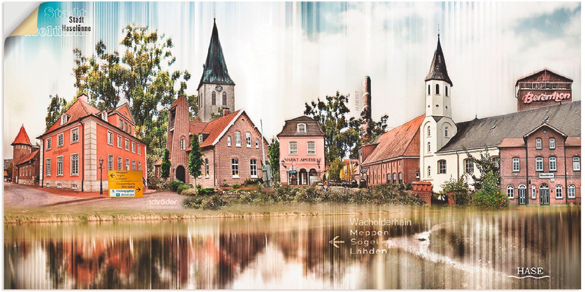 Größen Emsland, Stadtansicht Poster oder (1 Deutschland Leinwandbild, versch. Artland Wandaufkleber Haselünne Collage als in Wandbild St),