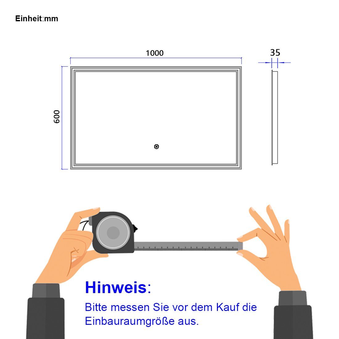 mit Lichtfarben Badezimmerspiegel Wandspiegel Beleuchtung Badezimmerspiegel, Badspiegel 3 Explosionsschutz Energiesparend EMKE LED Einfach Install