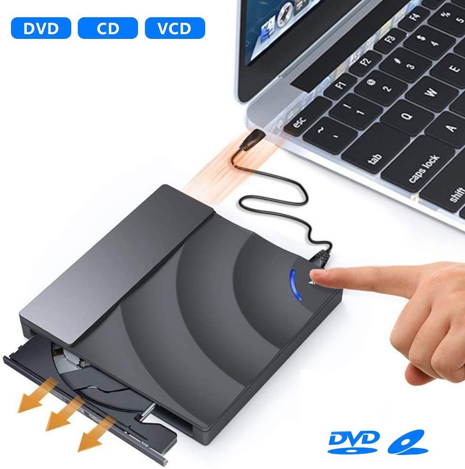 Externer Slim CD/DVD Laufwerk mit Typ-C Anschluss, Tragbar, CD Brenner CD-Brenner