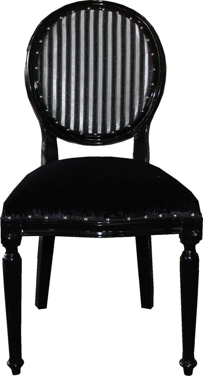 Barock Armlehnen / in Esszimmer Casa Luxus - Stuhl Limited Edition Medaillon Schwarz Silber ohne Padrino Esszimmerstuhl
