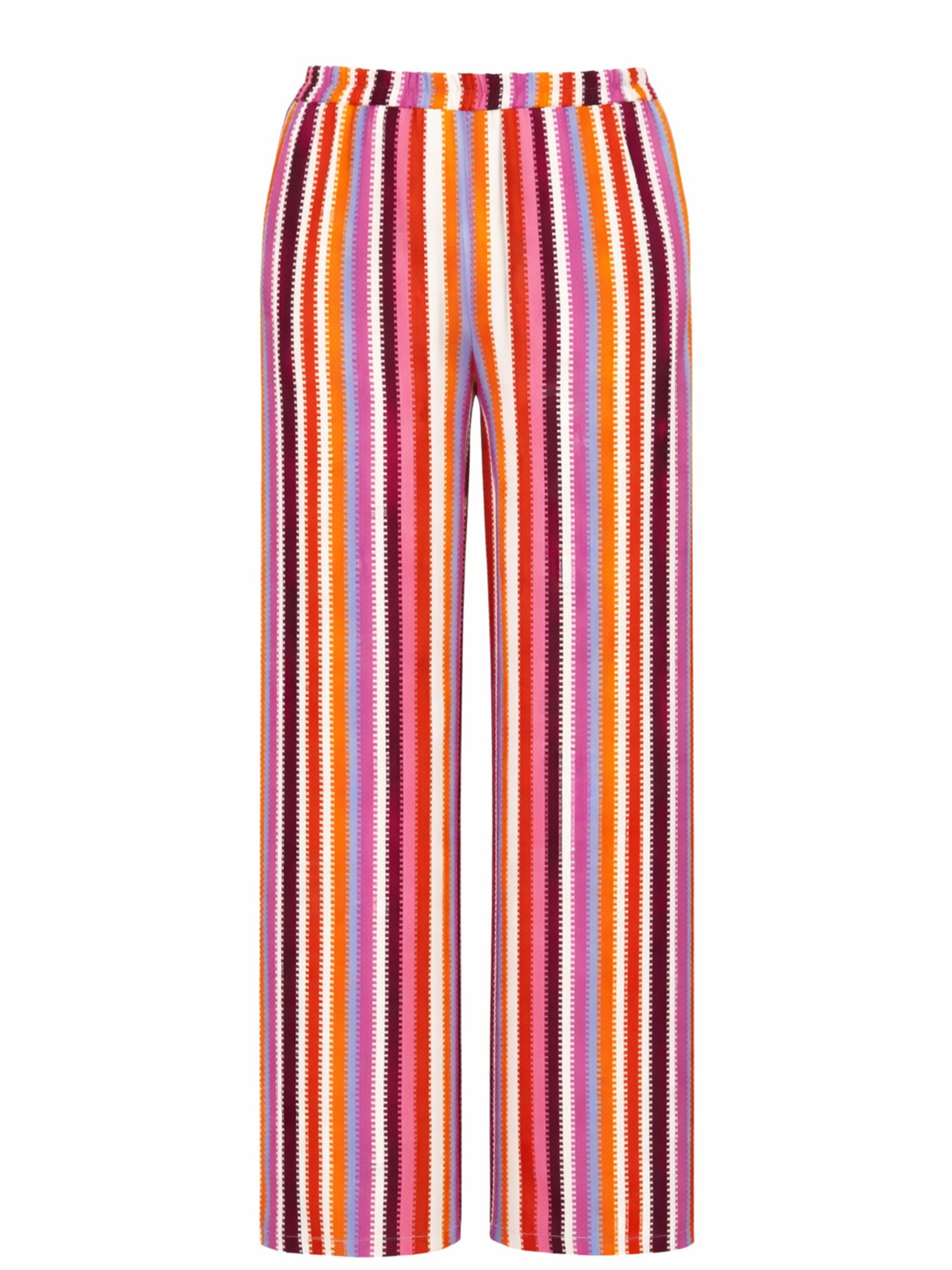 SASSYCLASSY Stoffhose Leichte Streifenhose Damen mit weitem Bein Luftige Wide Leg Hose mit elastischem Bund Pink – Bild 2 von 5