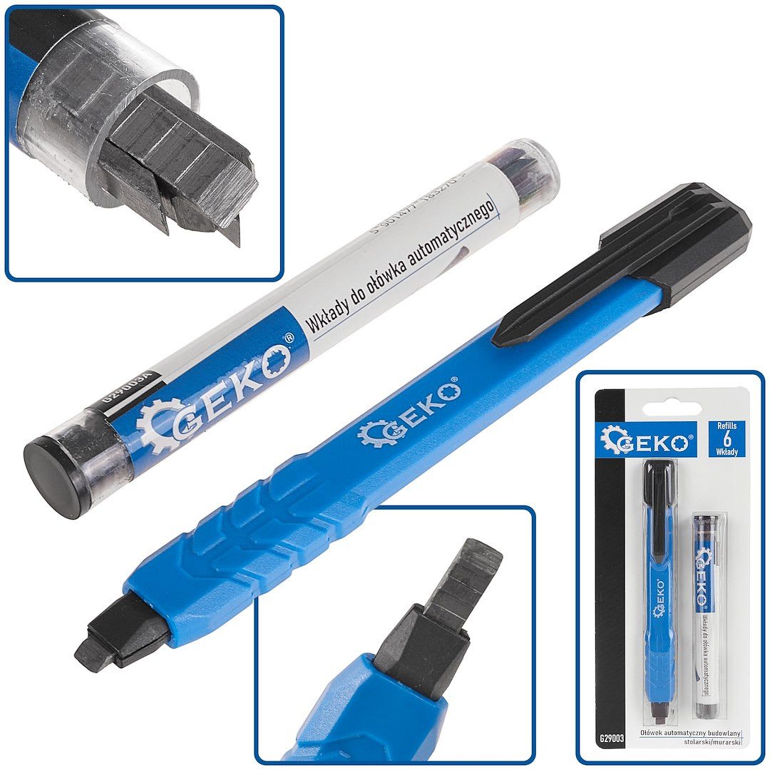 GEKO Druckbleistift Zimmermannsbleistift Druckbleistift Baubleistift mit 6 Minen, (Set), Automatischer Minenvorschub, Inklusive 6 Minen