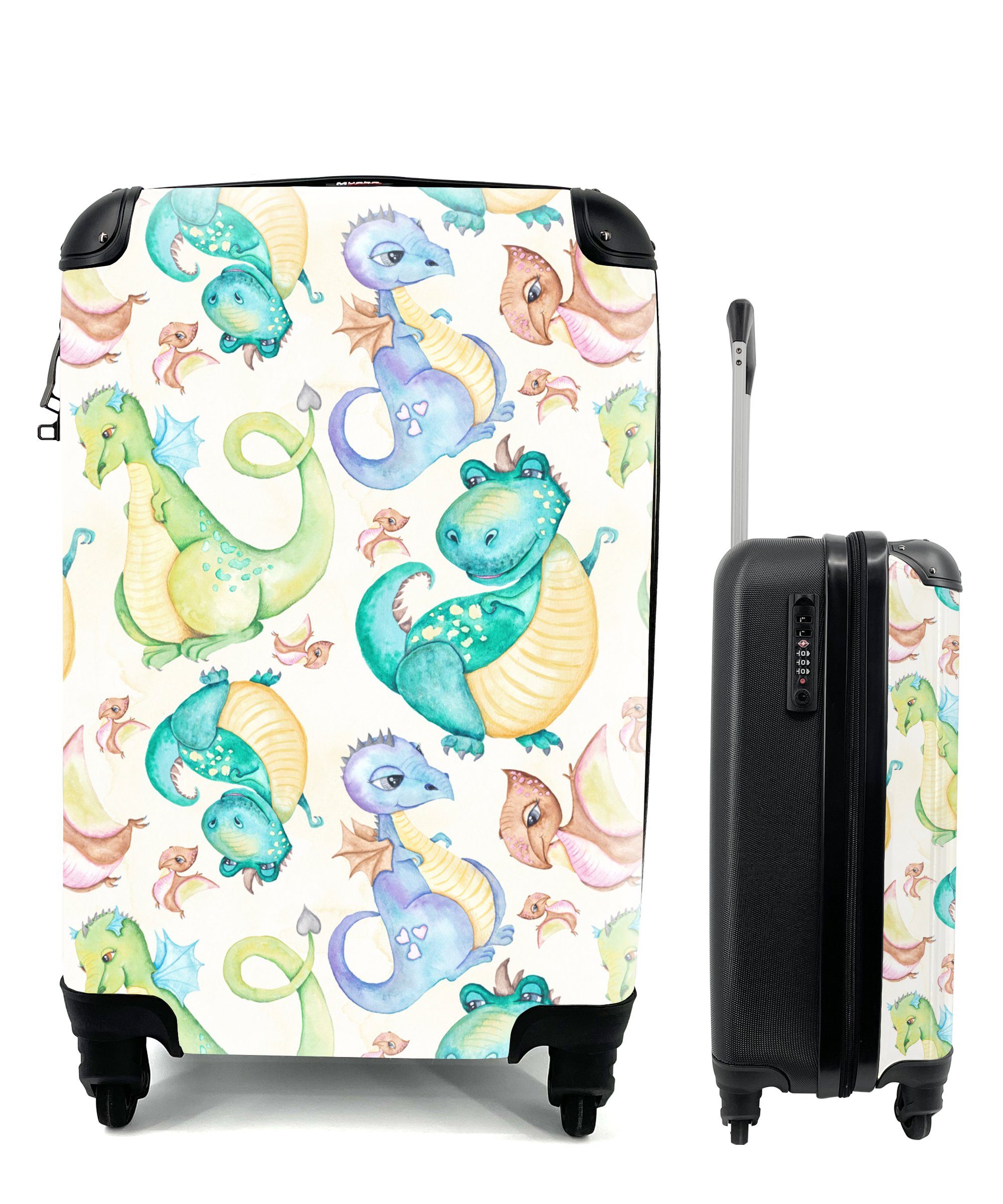 - Handgepäck Handgepäckkoffer - Reisekoffer MuchoWow Aquarell Ferien, Jungen Mädchen Kinder, Reisetasche - 4 mit - - Trolley, Rollen, Dinosaurier für rollen, Kinder