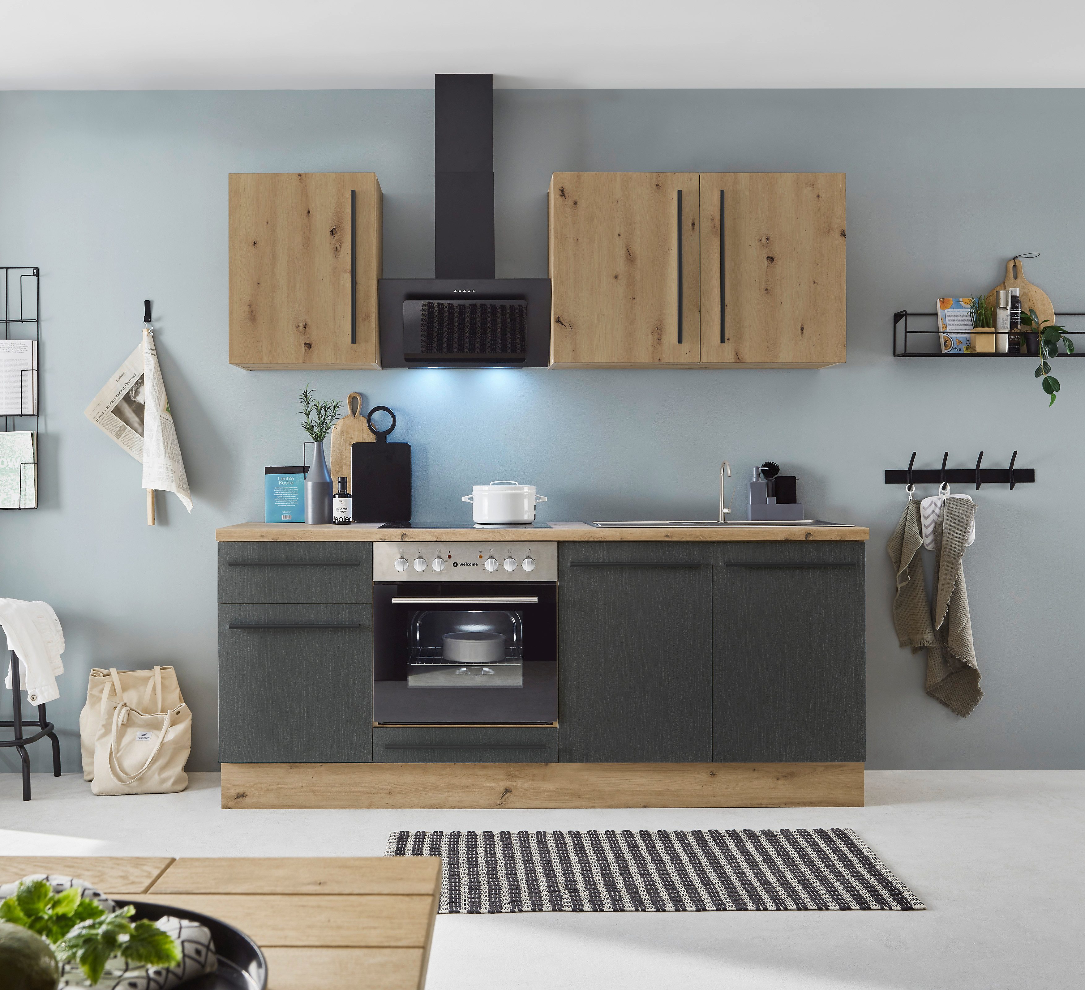 KOCHSTATION Küchenzeile KS-Florida mit 38mm starker Arbeitsplatte, Breite 210 cm, wahlweise mit E-Geräten, mit Soft-Close-Funktion – Bild 2 von 5