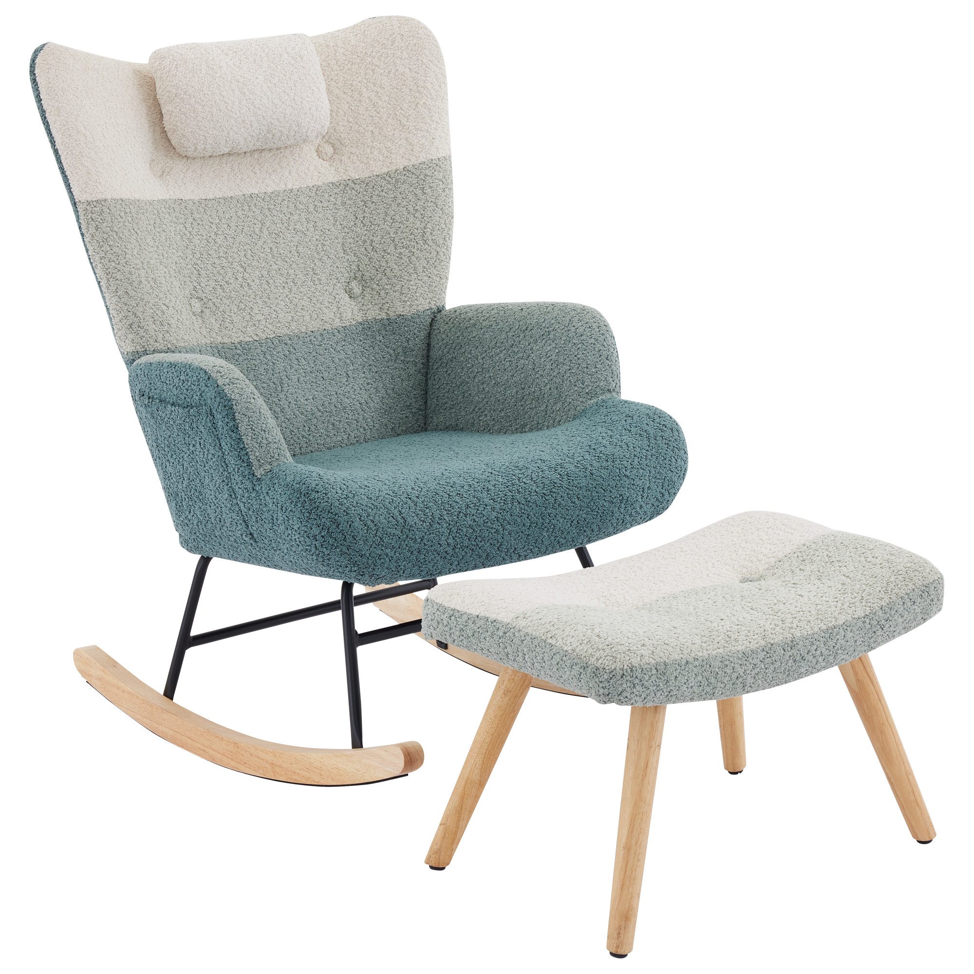 Odikalo Schaukelstuhl Wohnzimmersessel Boucle-Schaukelsessel Schlafzimmersessel Fußbank, 95*83*65,5cm