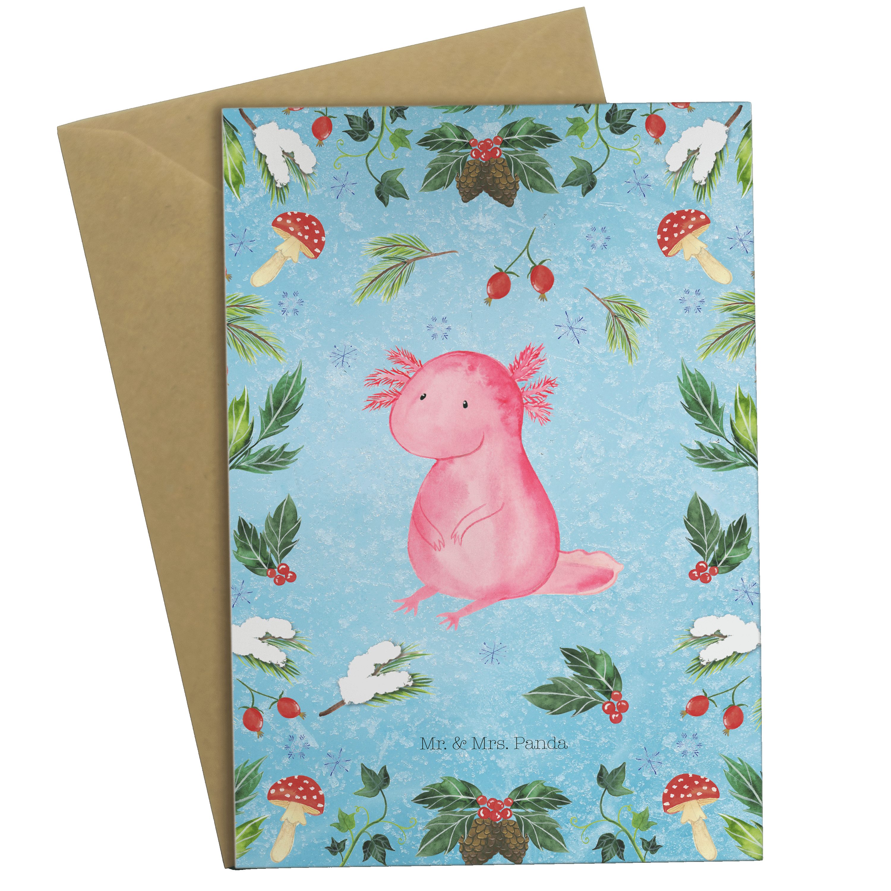 Mr. & Mrs. Panda Grußkarte Axolotl Glücklich - Eisblau - Geschenk, Wintermotiv, Advent, Einladun