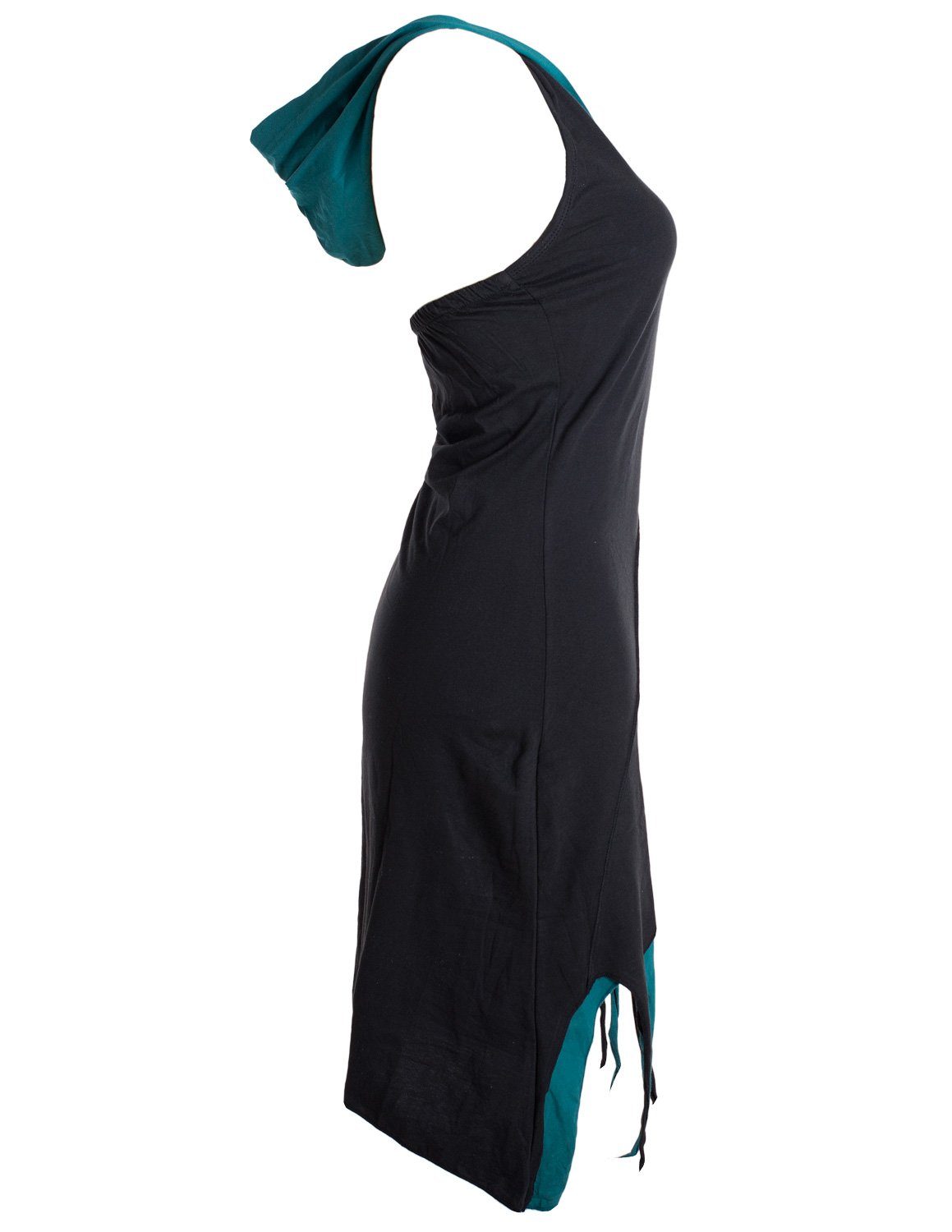 Vishes Neckholderkleid Kapuzen Lagenlook Baumwolle schwarz Hippie, Zipfel-Neckholder aus Elfen Kleid Goa