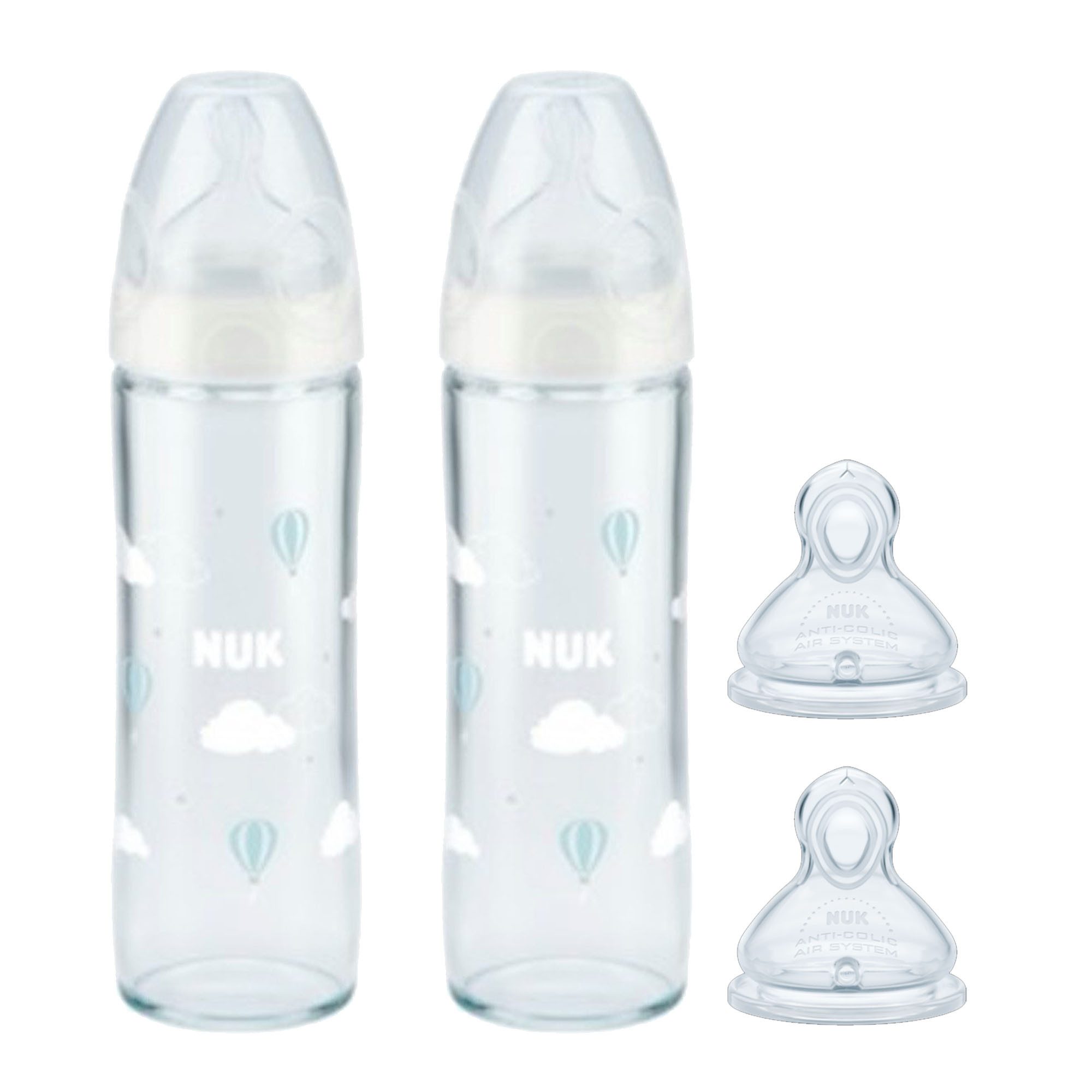 Babyflasche NUK Baby Glasflasche 240ml VORTEIL SET mit 2er Silikon Sauger 6-18