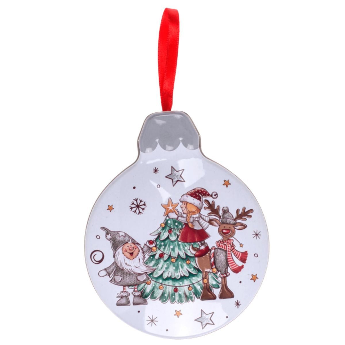 OOTB Vorratsdose Blechdose mit Weihnachtsmotiv Christbaumkugel ca. 14 x 12 cm Keksdose, Stahlblech, inkl. Aufhängung