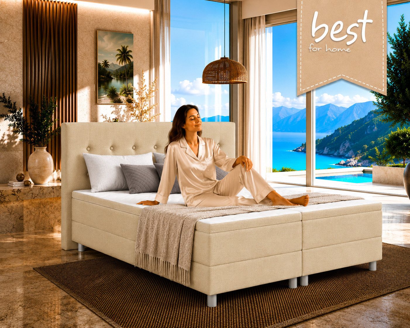 Best for Home Boxbett Neo Sawana Komfortable Bonellfederkernmatratze mit 5 cm Topper (Komplettbett, 4-St., 90x200 120x200 140x200 160x200 180x200 200x200), 7-Zonen-Bonnellfederkernmatratze, ergonomischer Schlafkomfort