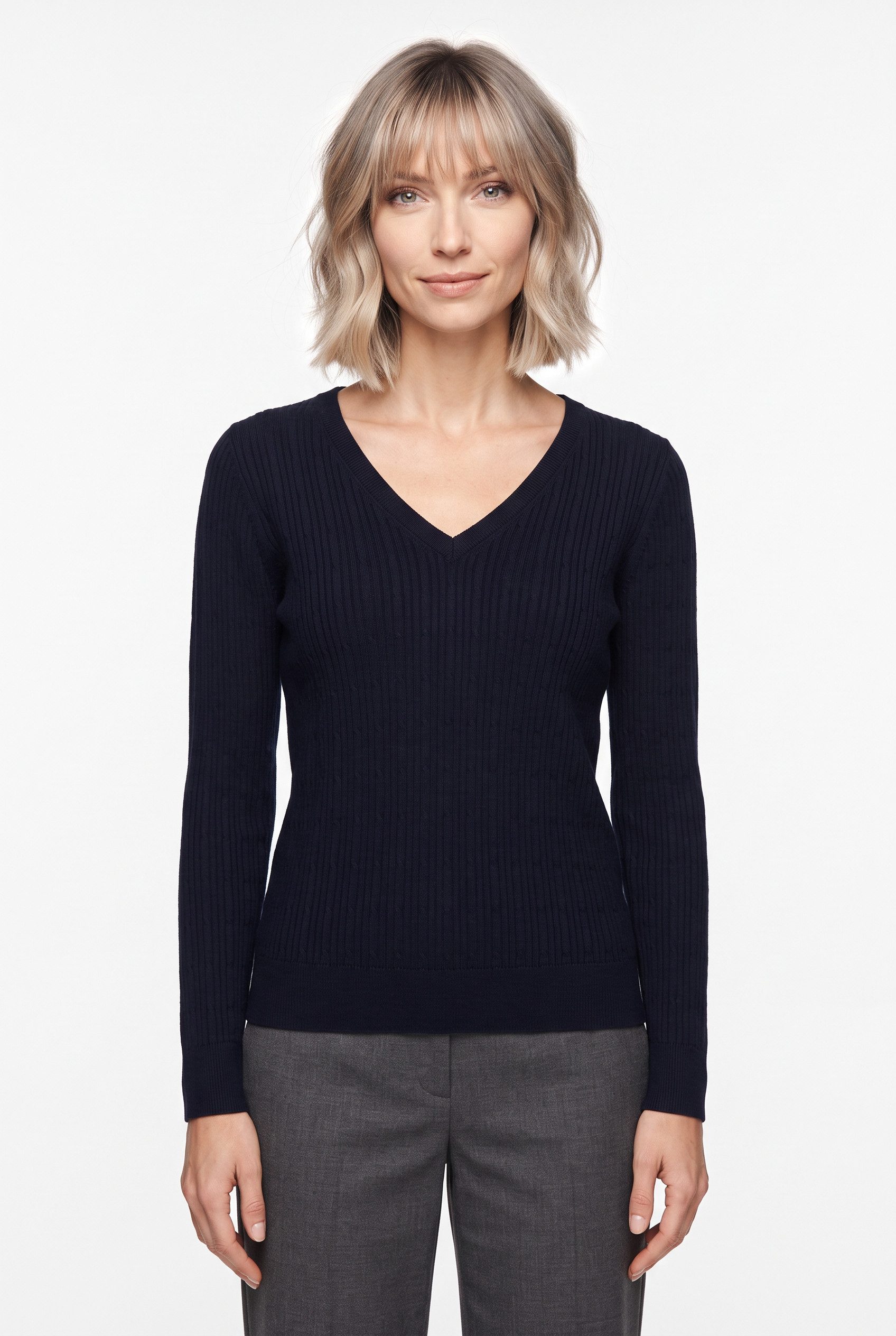 Gant V-Ausschnitt-Pullover MINI CABLE V-NECK mit Kaschmiranteil