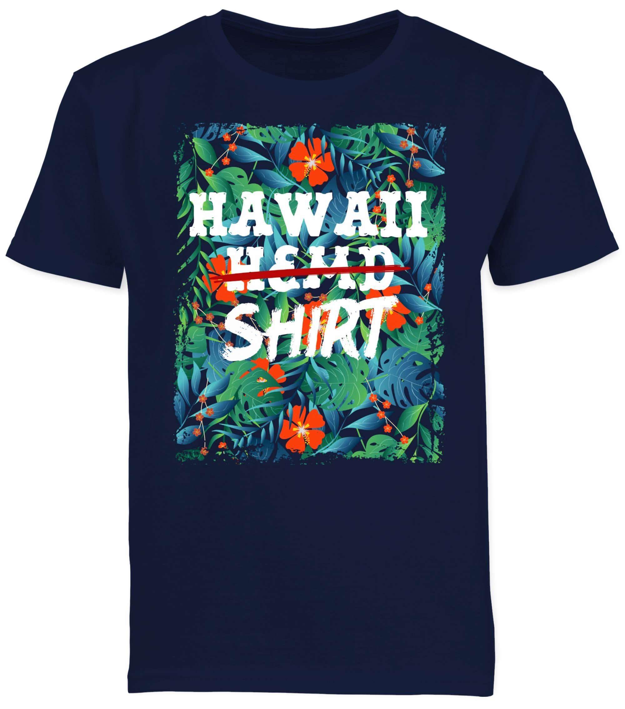 Hawaii-Kleidung Fasching Aloha Party Hemd Hawaiian Karneval Shirtracer & - 3 Shirt Karibik Hawaii T-Shirt Dunkelblau