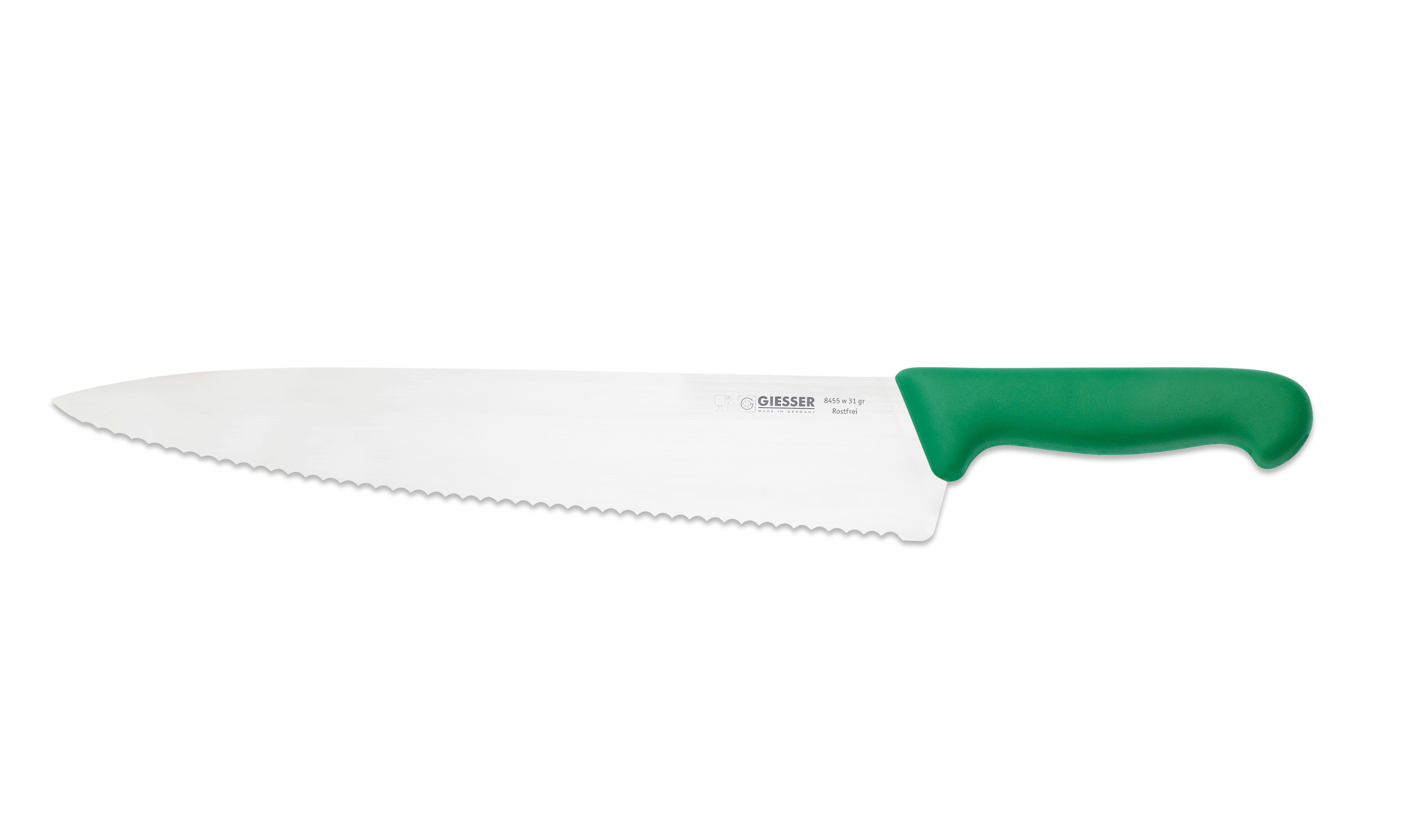 Giesser Messer Kochmesser Küchenmesser breit 8455, Rostfrei, breite Form, scharf, Handabzug, Ideal für jede Küche grün-Welle