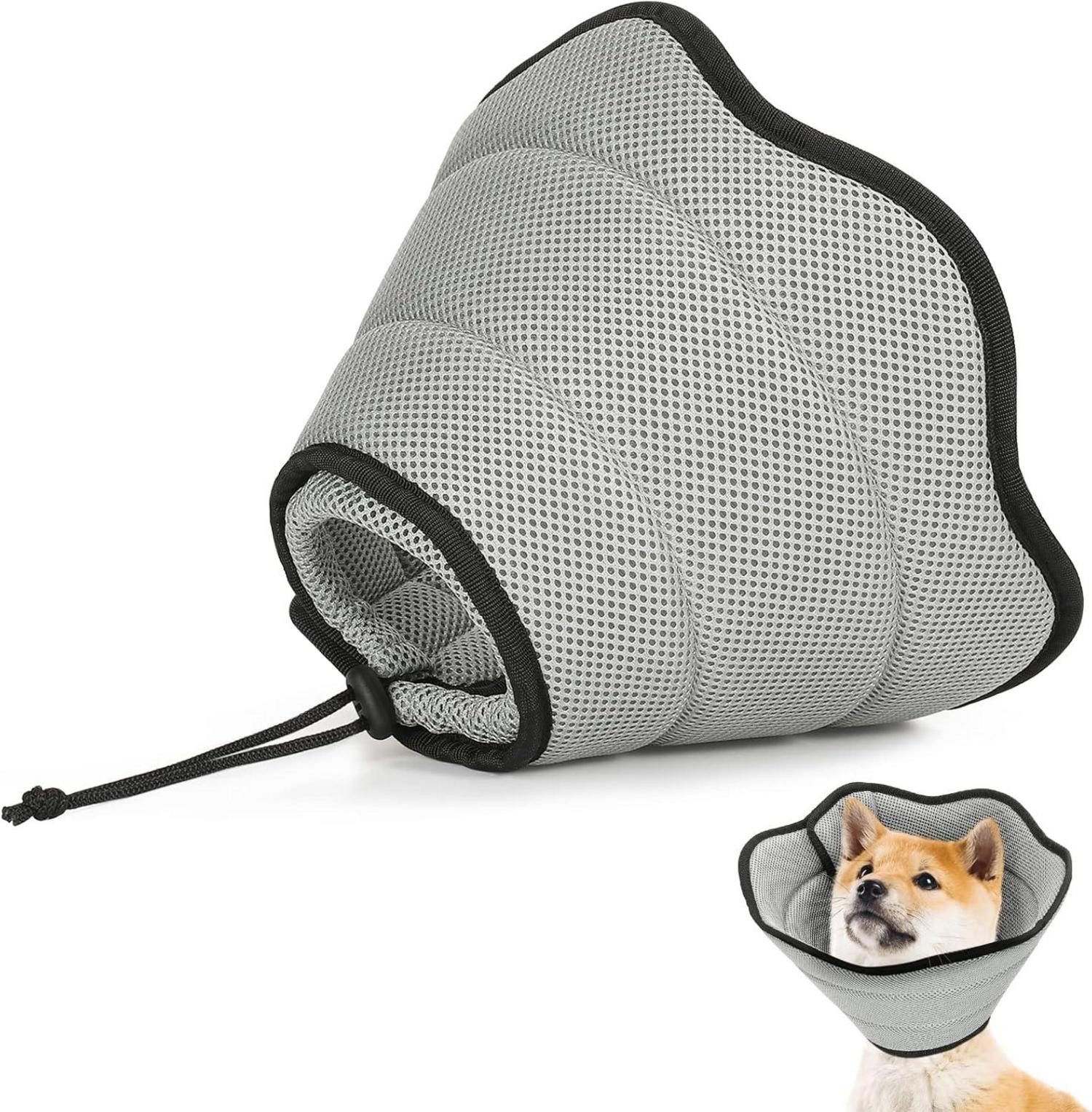 Schutzkragen Halskrause Hund Leckschutz Weich verstellbarer Kegel Grau M
