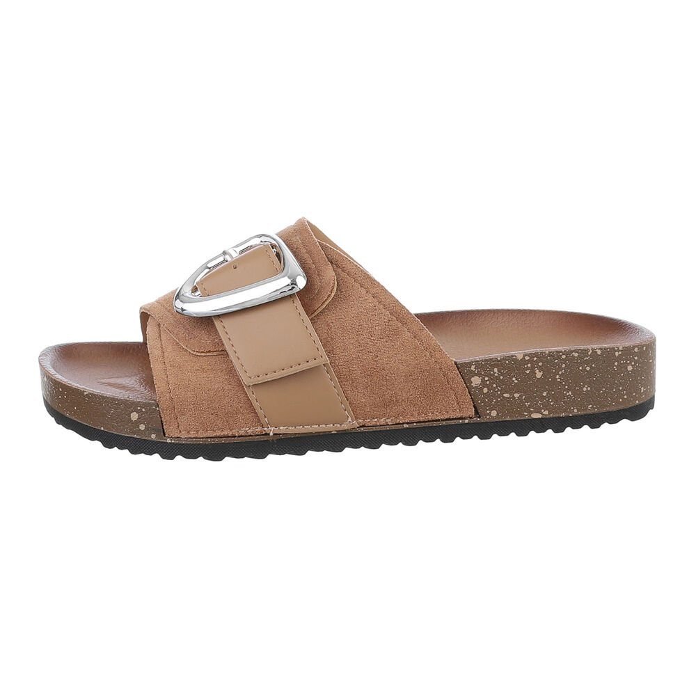 Ital-Design Damen Mules Freizeit Pantolette (85878303) Flach Pantoletten in Hellbraun